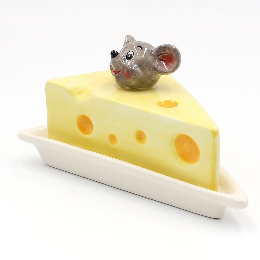 Dekohelden24 gelb und Keramik Butterbehälter,(1-tlg) Butterglocke Käse-