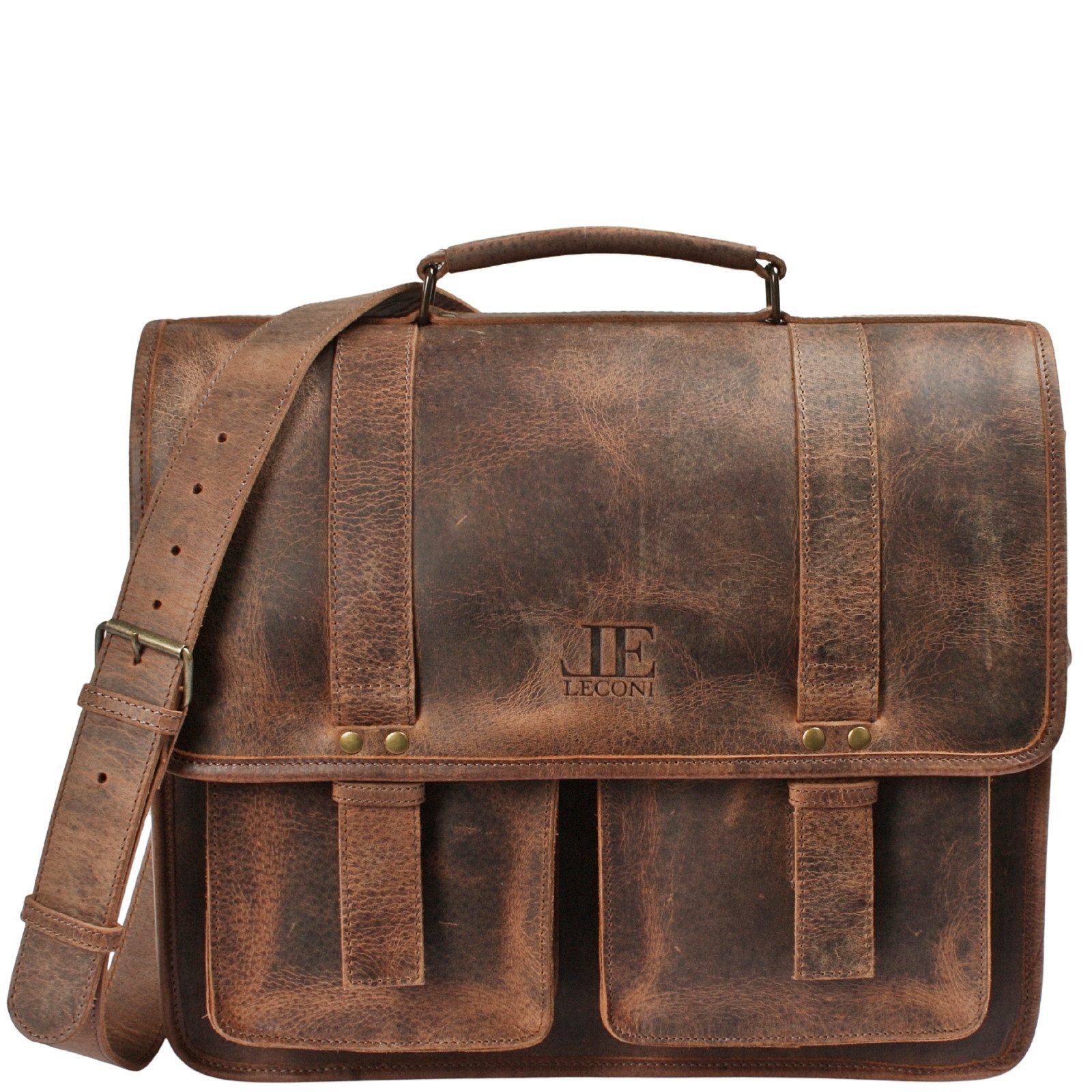 LECONI Aktentasche große Arbeitstasche DIN A4 Businesstasche Messenger Bags Leder LE3030, unterteiltes Hauptfach – Organizer integriert – 40×31×13 cm