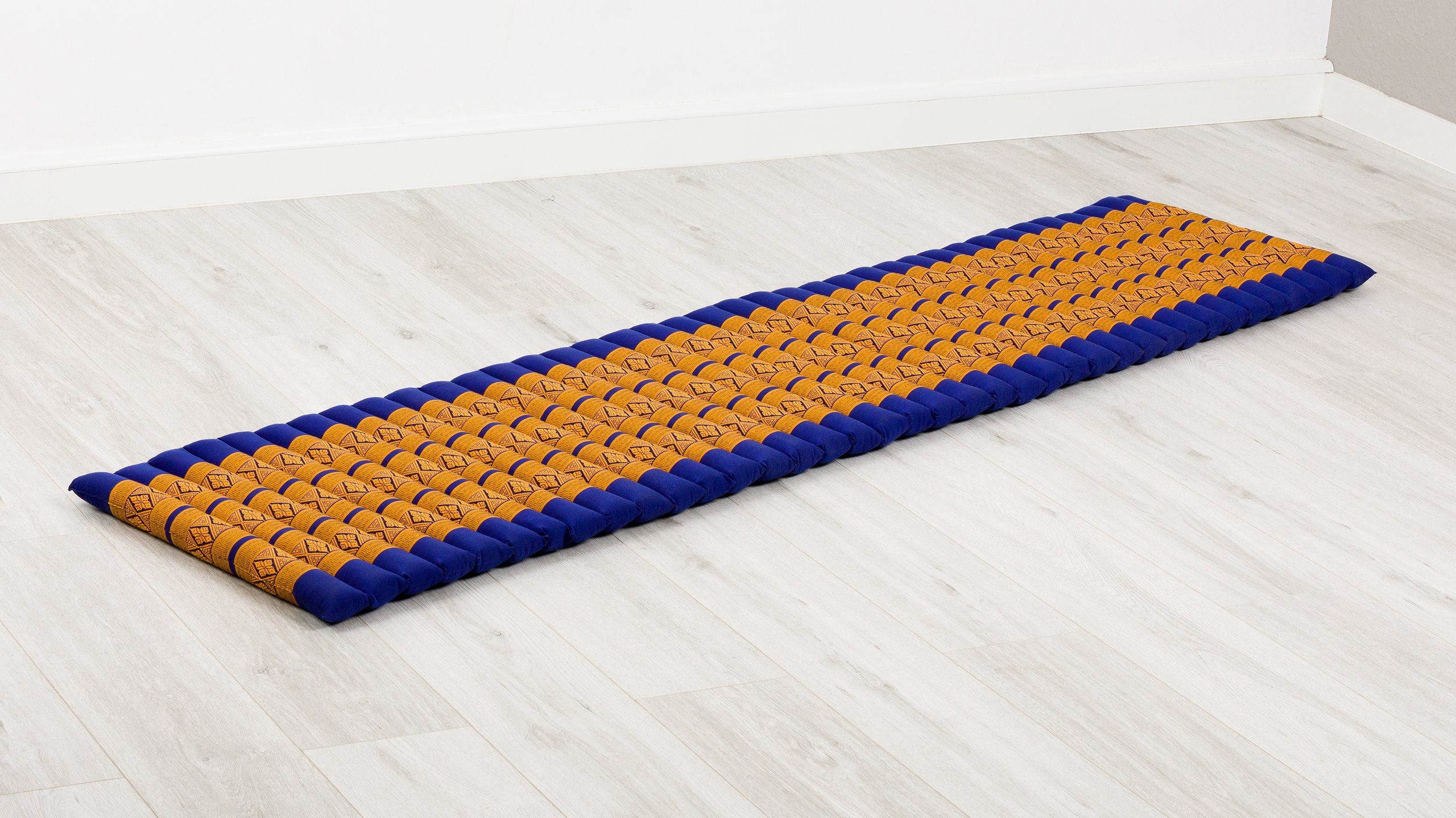 Reisebett-Matratzen Rollmatte 50 cm Blau/Gelb livasia, 4,50 breit, 210x50x4,5cm, vegan handgefertigt, hoch, Kapok und cm