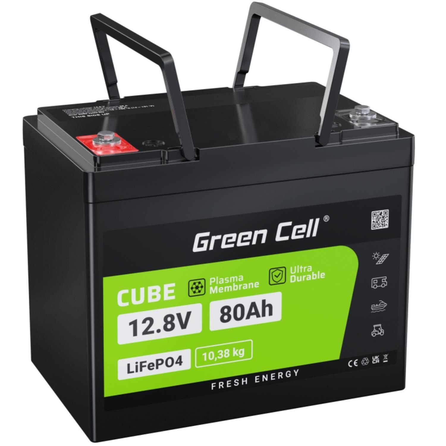 Green Cell LiFePO4 1024 Wh Battery Lithium-Eisen-Phosphat-Akku 80Ah Batterie,  (12 V), 80Ah 12.8V 1024Wh