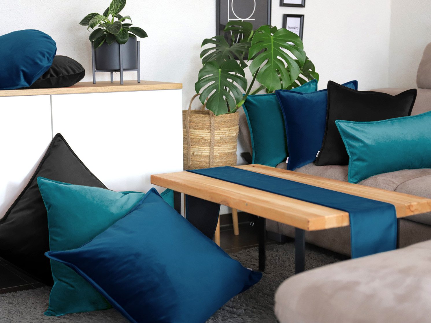 beties Kissenbezug Samt&Sonders, (1 Stück), Runde Kissenhülle ca. 80 cm Ø Samtkissen warm und weich Schwarz