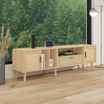 REDOM TV-Schrank Lowboard (für einen 80-Zoll-Fernseher) mit 2 Türen und einer Schublade, 180-cm-TV-Schrank, Rattan