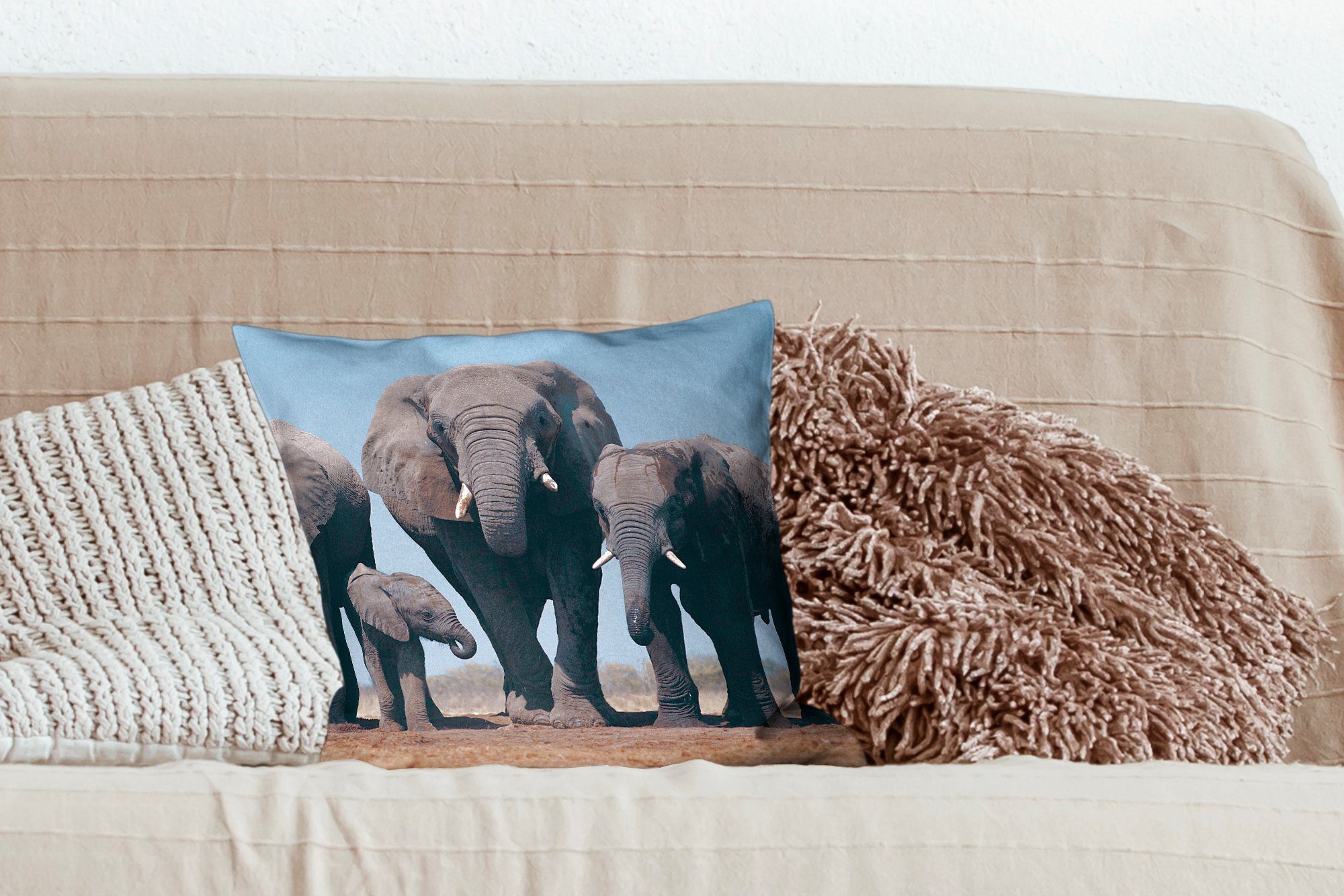MuchoWow Dekokissen - Wohzimmer, mit Deko, Tiere Schlafzimmer, Elefant Zierkissen - - Prärie Füllung für Sofakissen Natur