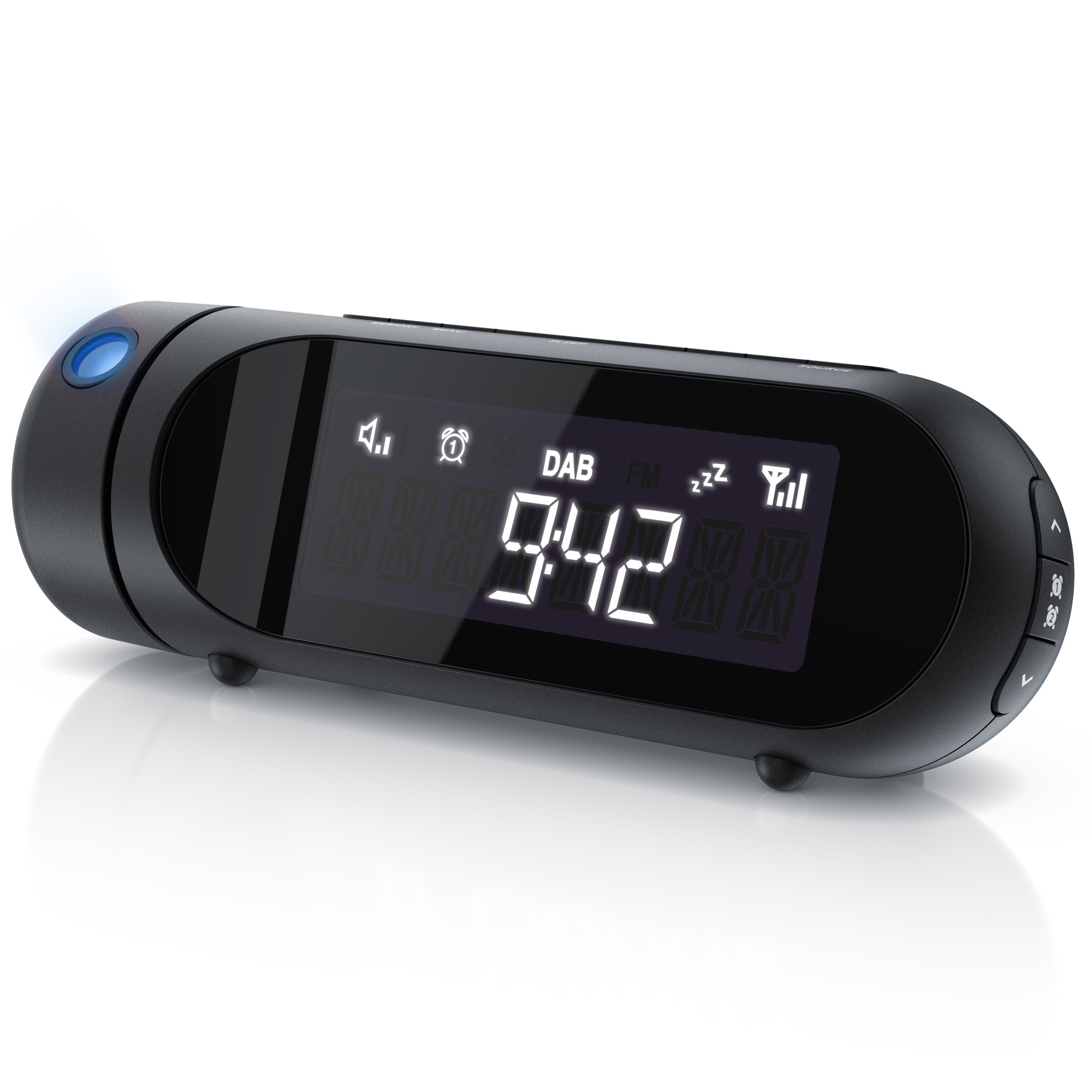 Radiowecker mit Projektion LED USB FM UKW Digital dimmbar Tischuhr Alarm Funkuhr 