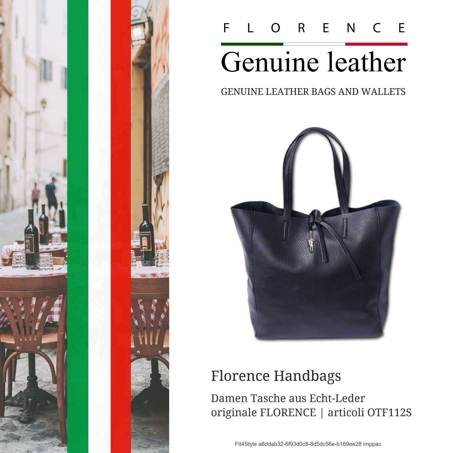 FLORENCE Schultertasche Florence ital. Echtleder Shopper schwarz (Schultertasche), Damen Leder Shopper, Schultertasche, schwarz ca. 30cm