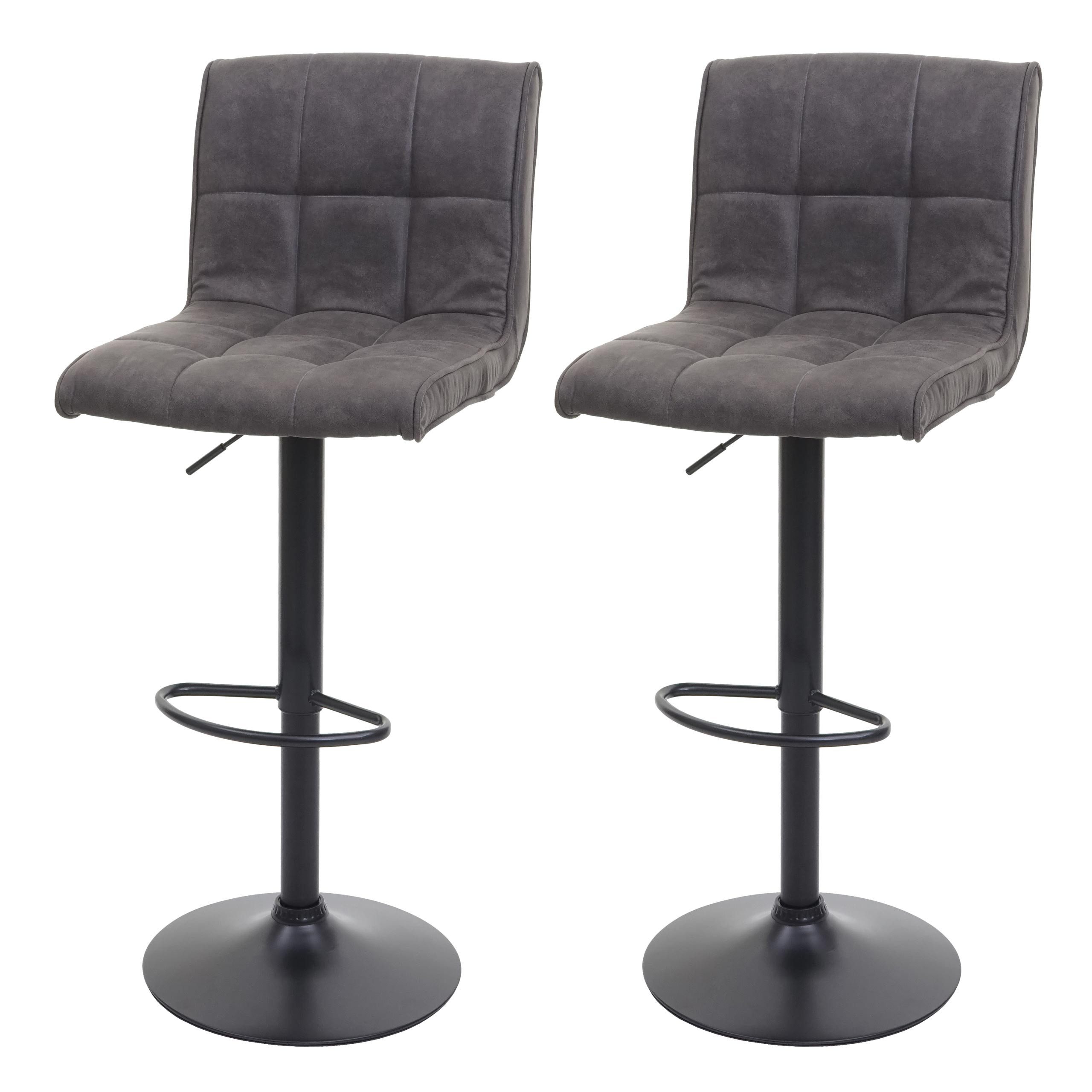 Barhocker 2xBarhocker gepolstert mit Lehne Sitzhöhe 64-85cm Wildlederimitat Grau