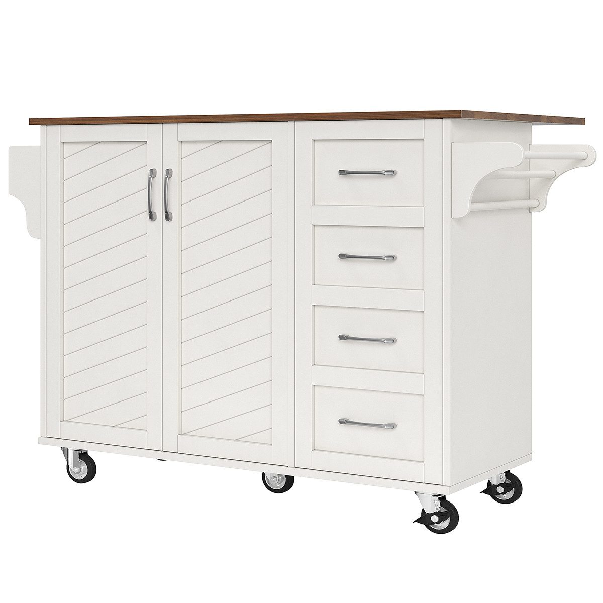 XDeer Anrichte Küchenwagen mit Handtuchhalter und Gewürzregal Verstellbare, Trennwände Kücheninsel Küchenschrank 107*40*93CM Weiß