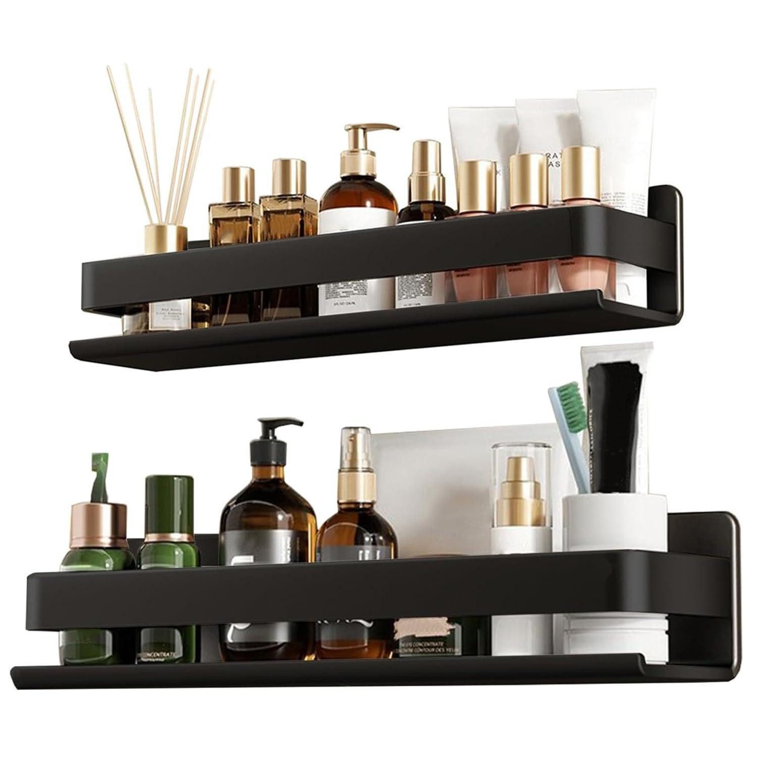 LuxusKollektion Duschablage Duschablage Edelstahl 2er Set 30/40cm Schwarz, 2-tlg.
