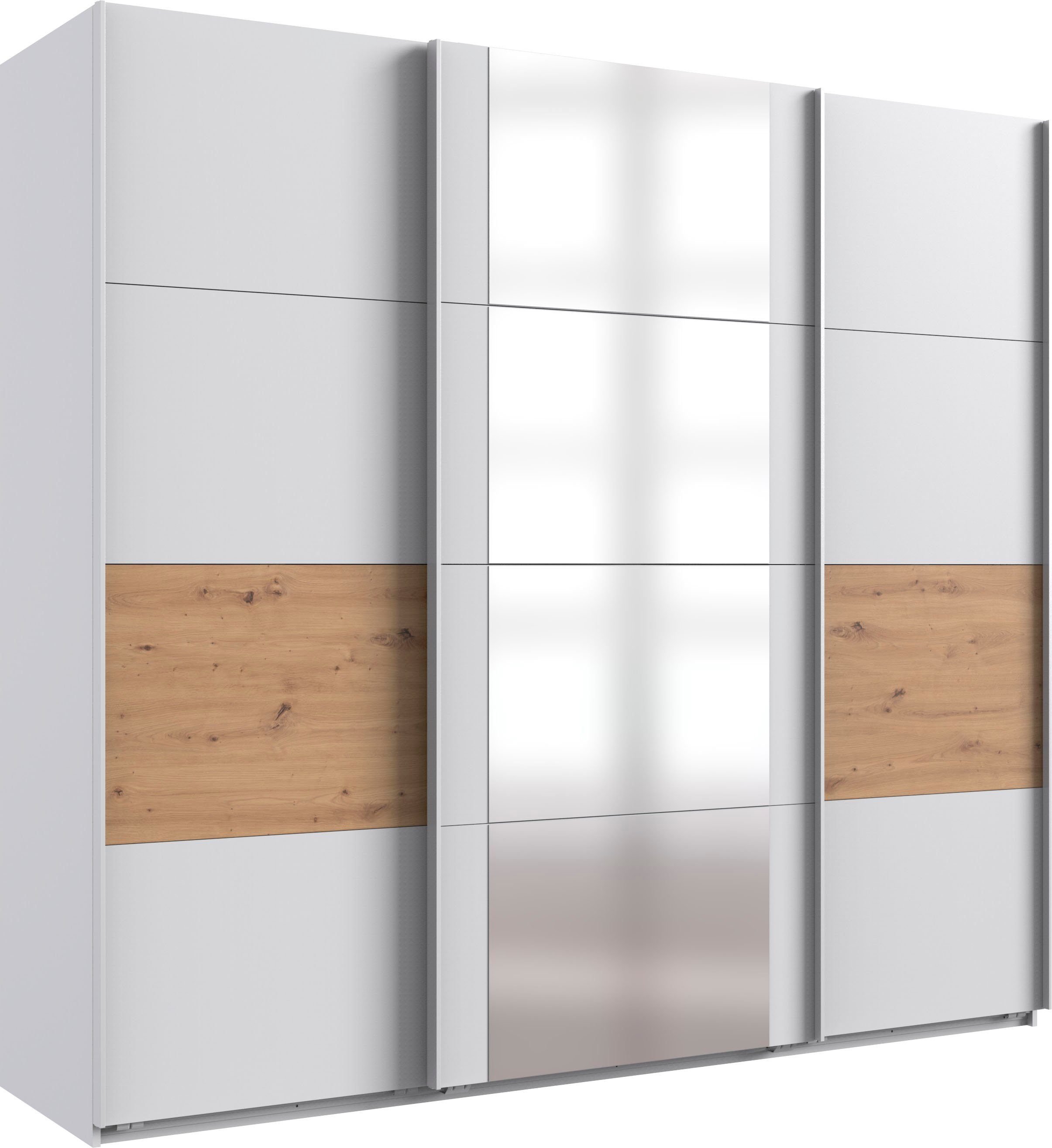 Wimex Schwebetürenschrank Barmbek mit 2 Stoffboxen und zusätzlichen Einlegeböden Weiß/Artisan Eiche Nachbildung/Spiegel
