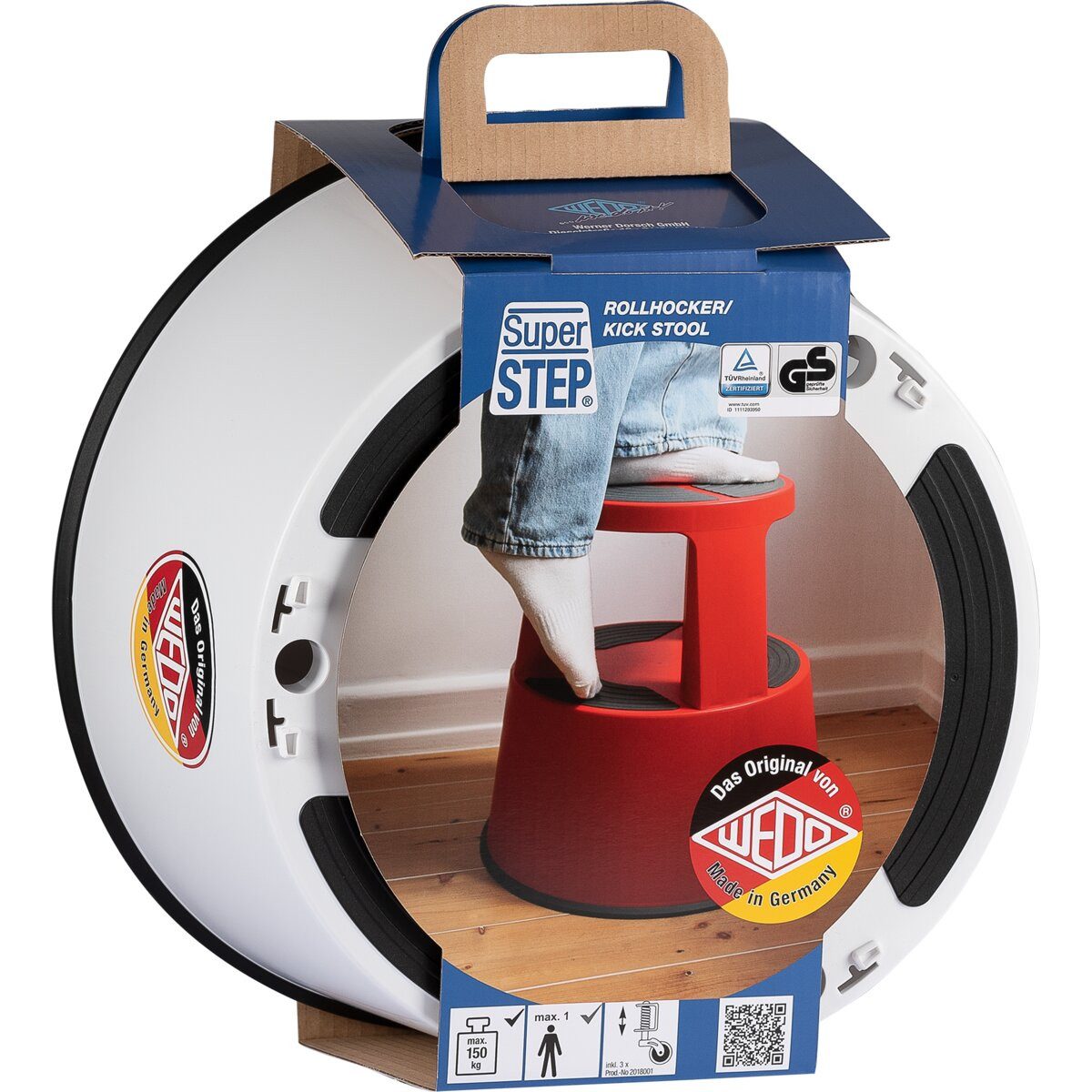 WEDO Klapptritt Rollhocker SuperStep Kunststoff weiß - Banderolenverpackung