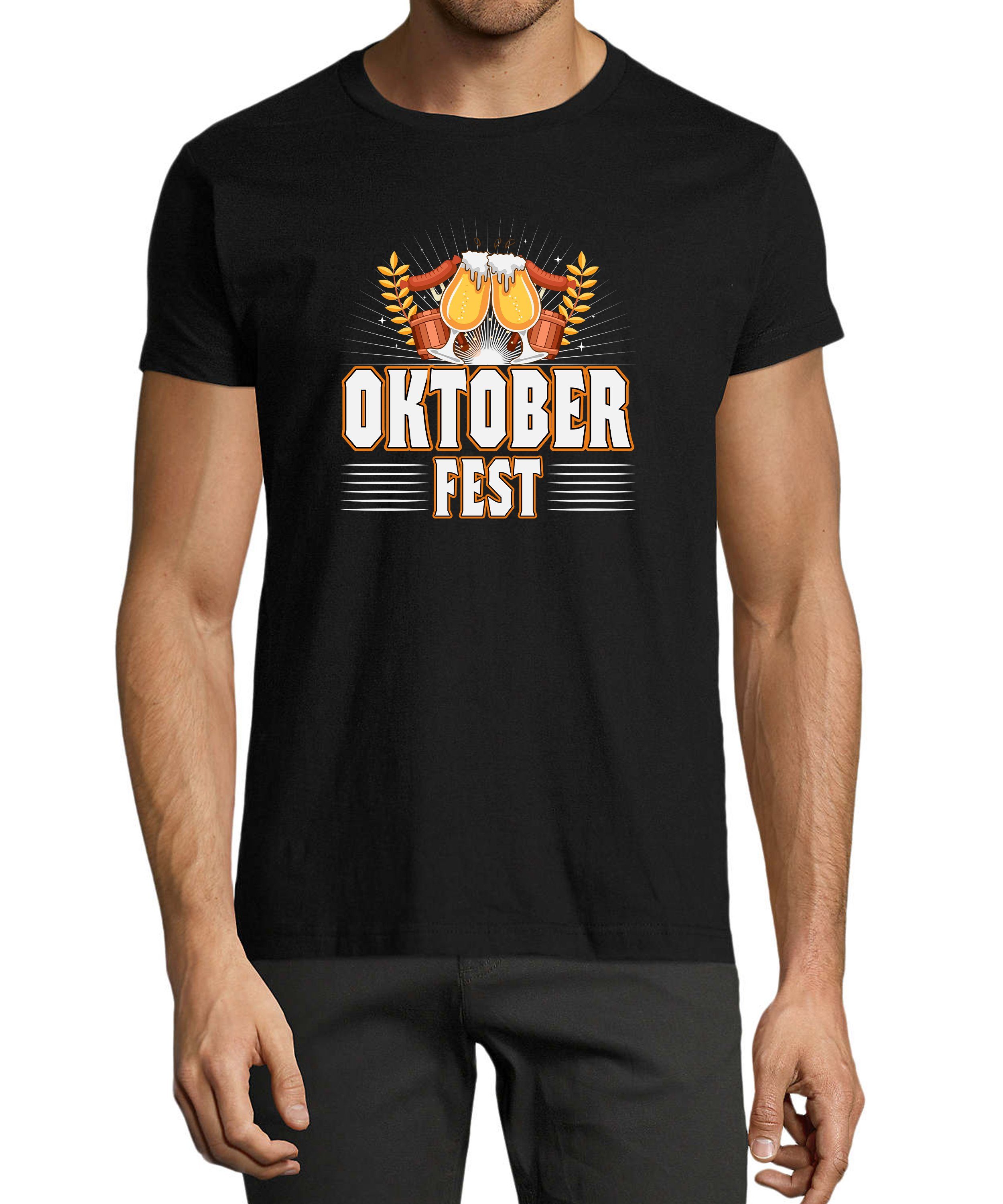 mit Fit, Herren T-Shirt Aufdruck schwarz - Baumwollshirt MyDesign24 Party T-Shirt Shirt Regular Oktoberfest i327