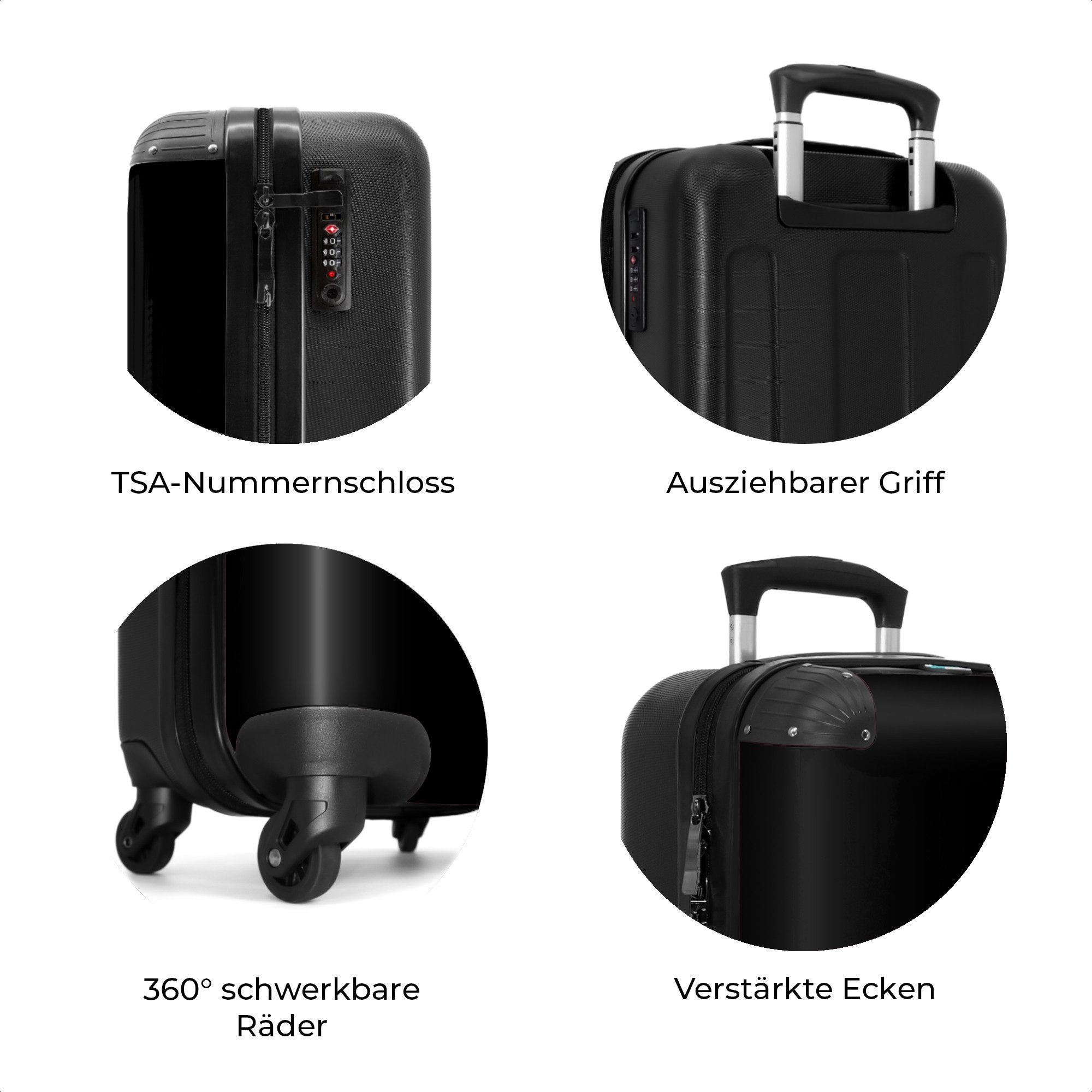 NoBoringSuitcases.com© Hartschalen-Trolley Schwarze und weiße Palme 55x35x20cm, 4 Rollen, Reisekoffer mit 4 Rollen, Carry on luggage, Männer