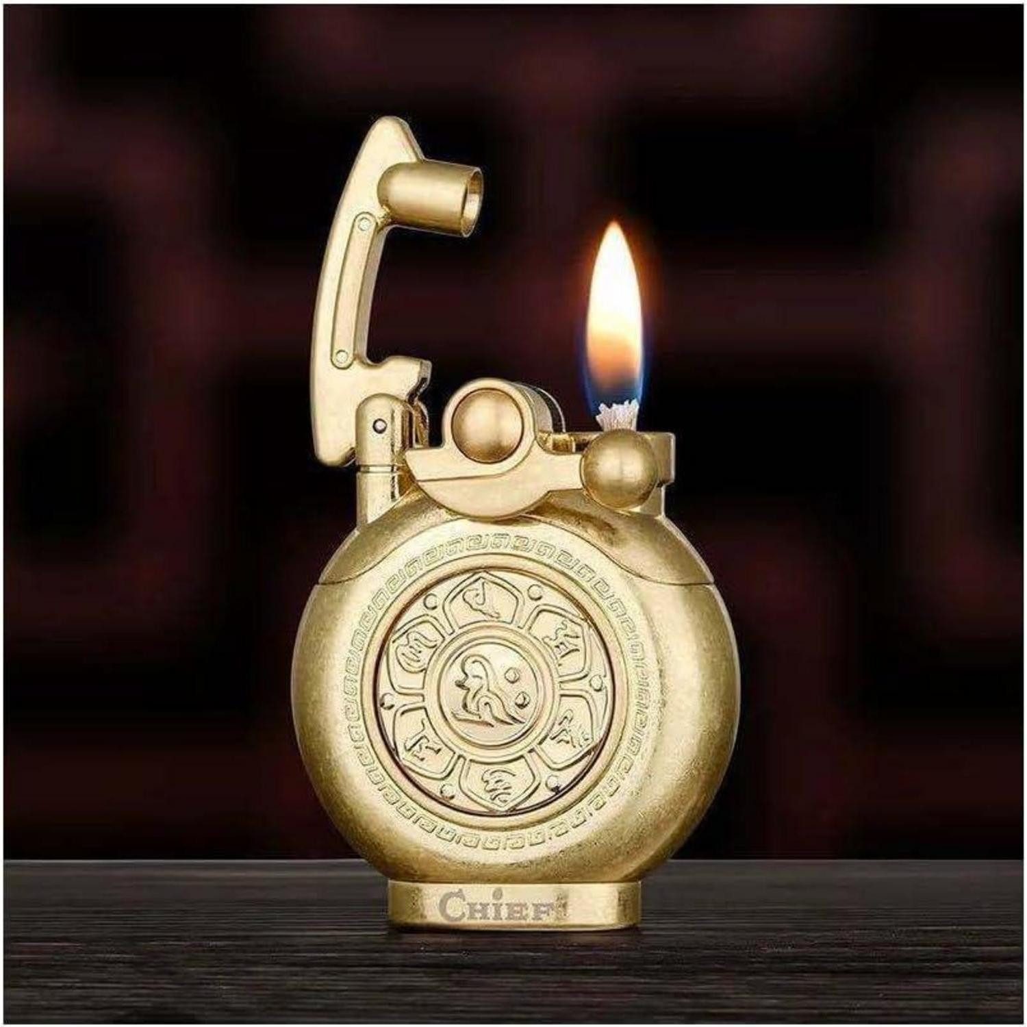 lliang Feuerzeuge Vintage Antikes Feuerzeug winddicht Trenchfeuerzeug Gold Ehemann Papa