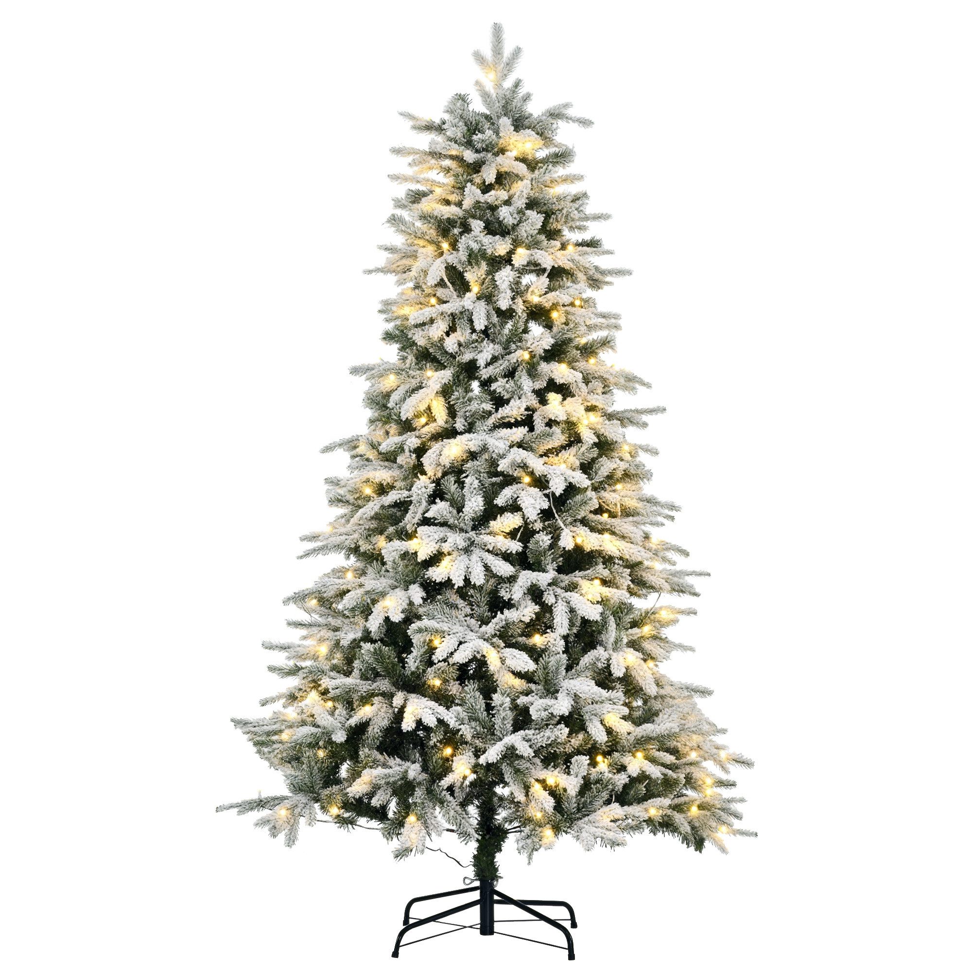 HOMCOM Künstlicher Weihnachtsbaum Christbaum mit 888 Spitzen, mit Schnee, klappbar Metallständer, Tannenbaum, mit Ständer, Grün+ Weiß