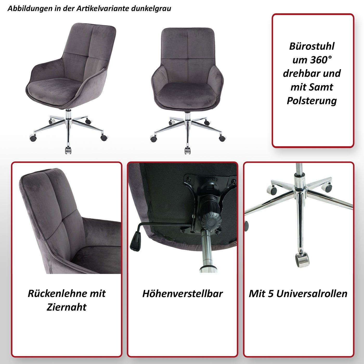 MCW Bürostuhl B?rostuhl MCW-J64 (1 St), Mit Armlehnen, stufelos höhenverstellbar, Um 360° drehbar