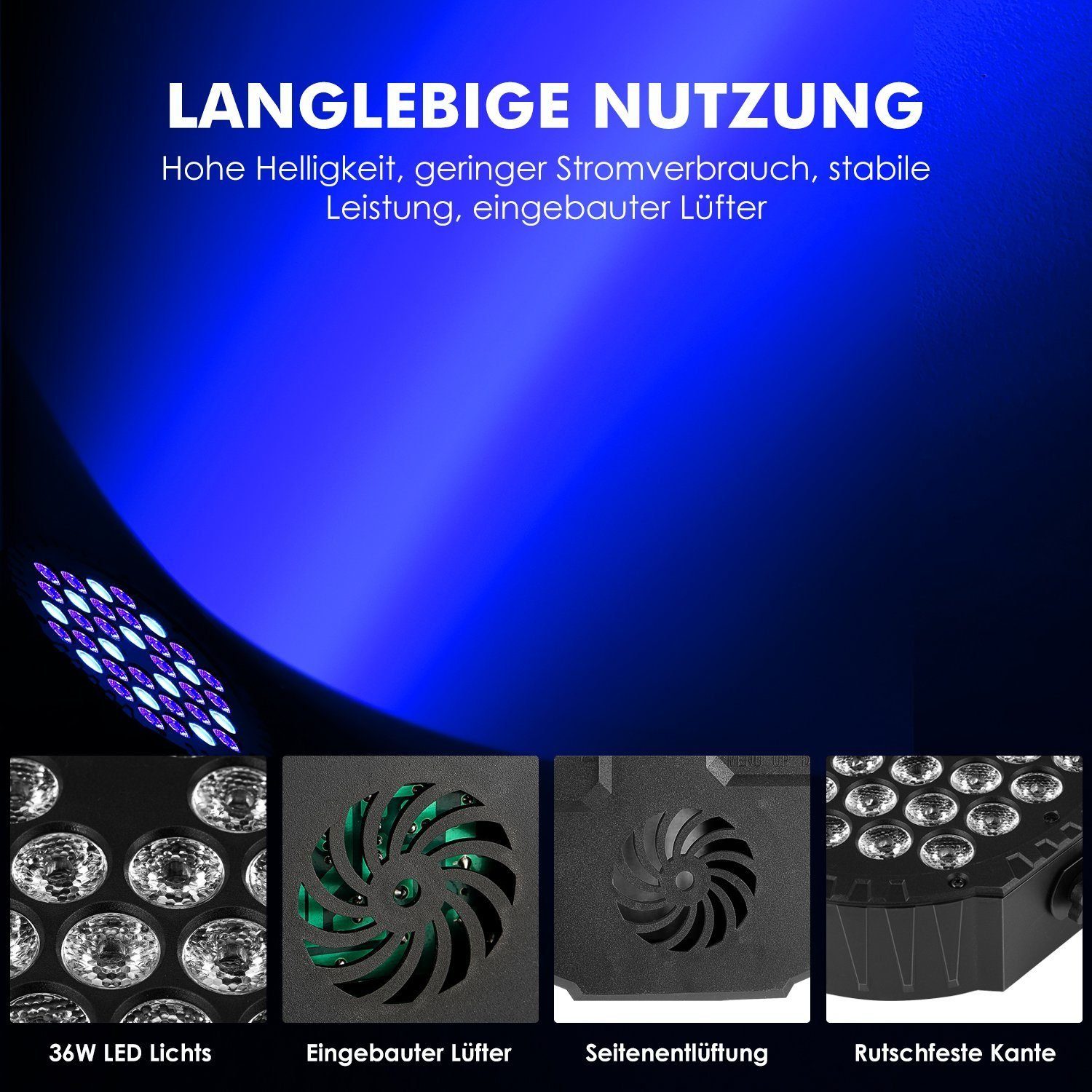 Discolicht Rotierende, fest LED 4x LEDs Discolicht integriert, Bühnenlicht, Partylicht, Disco Discolicht 36W RGB Scheinwerfer 36 360° RGB iscooter RGB, Beleuchtung LED LED DMX512,