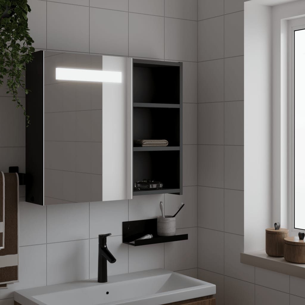 vidaXL Badezimmerspiegelschrank Spiegelschrank mit LED-Beleuchtung Schwarz 60x13x52 cm (1-St)