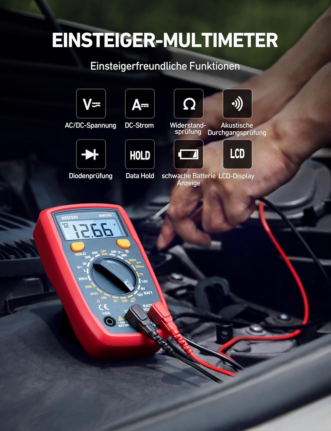 AstroAI Multimeter Digital Multimeter mit Ohm Volt Ampere Spannung Tester Messung
