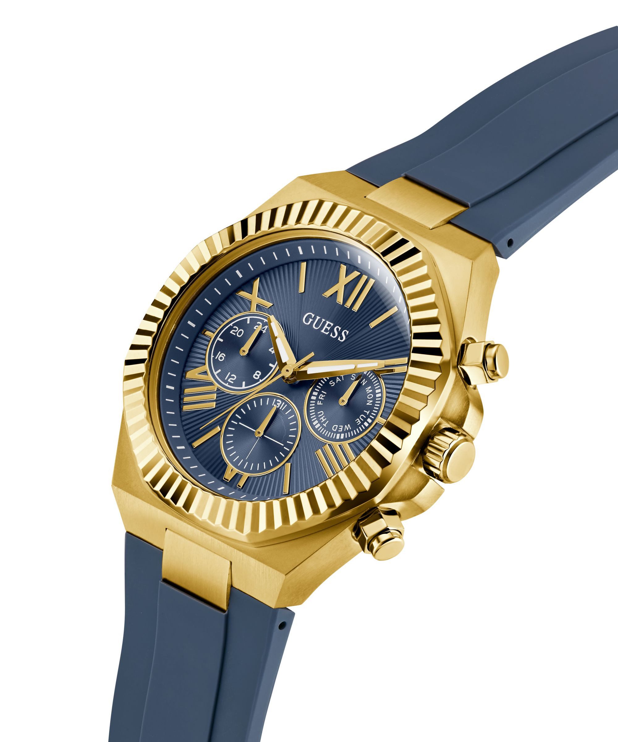 Guess Multifunktionsuhr EQUITY GW1011G2, Quarzuhr, Armbanduhr, Herrenuhr, Silikonarmband, analog, Wochentag