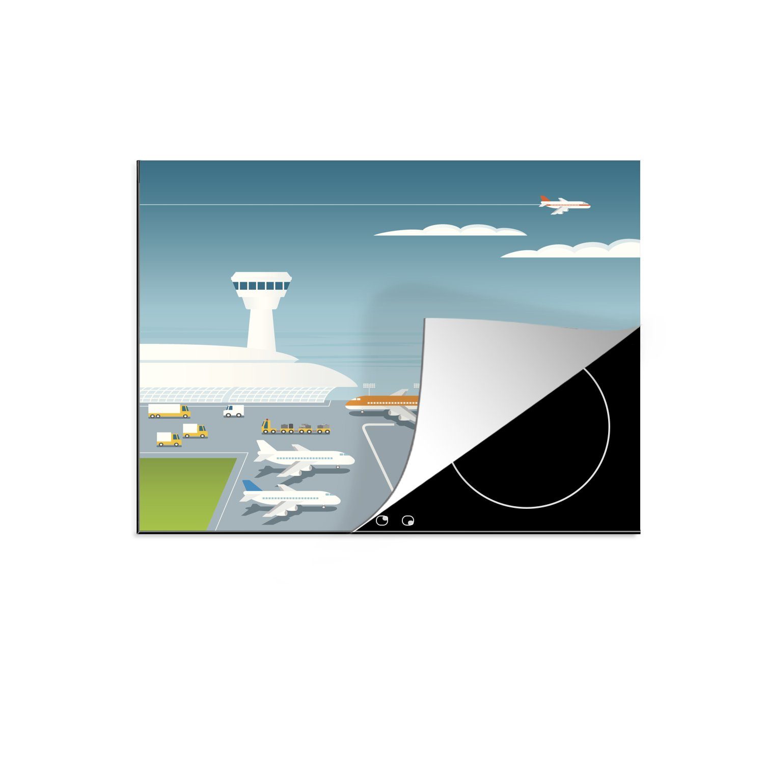 Induktionskochfeld, mehreren Eine 57x51 Flugzeugen, Induktionsschutz, Illustration (1 Vinyl, Ceranfeldabdeckung cm, mit Flughafens tlg), Herdblende-/Abdeckplatte eines MuchoWow