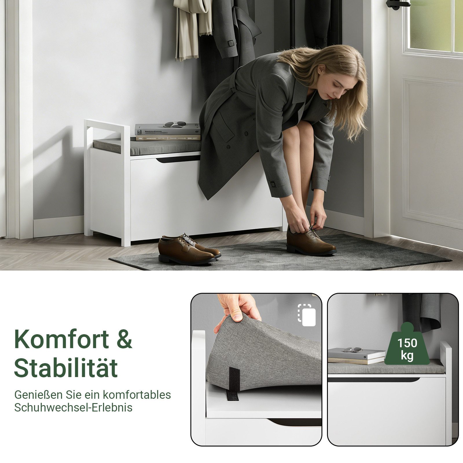 SoBuy Truhenbank FSR76, Schuhschrank schmal, Schuhregal Garderobenbank, mit Sitzfläche Sitzbank mit Stauraum Sitztruhe mit Klappe Spieltruhe