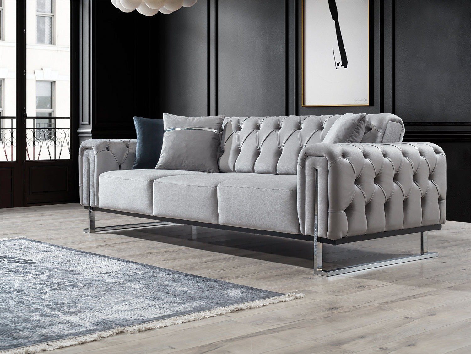 Hellgrau Quality 2-Sitzer, Sofa Möbel Villa Samtstoff Stk. Mikrofaser Turkey, 1 in Made Nova,