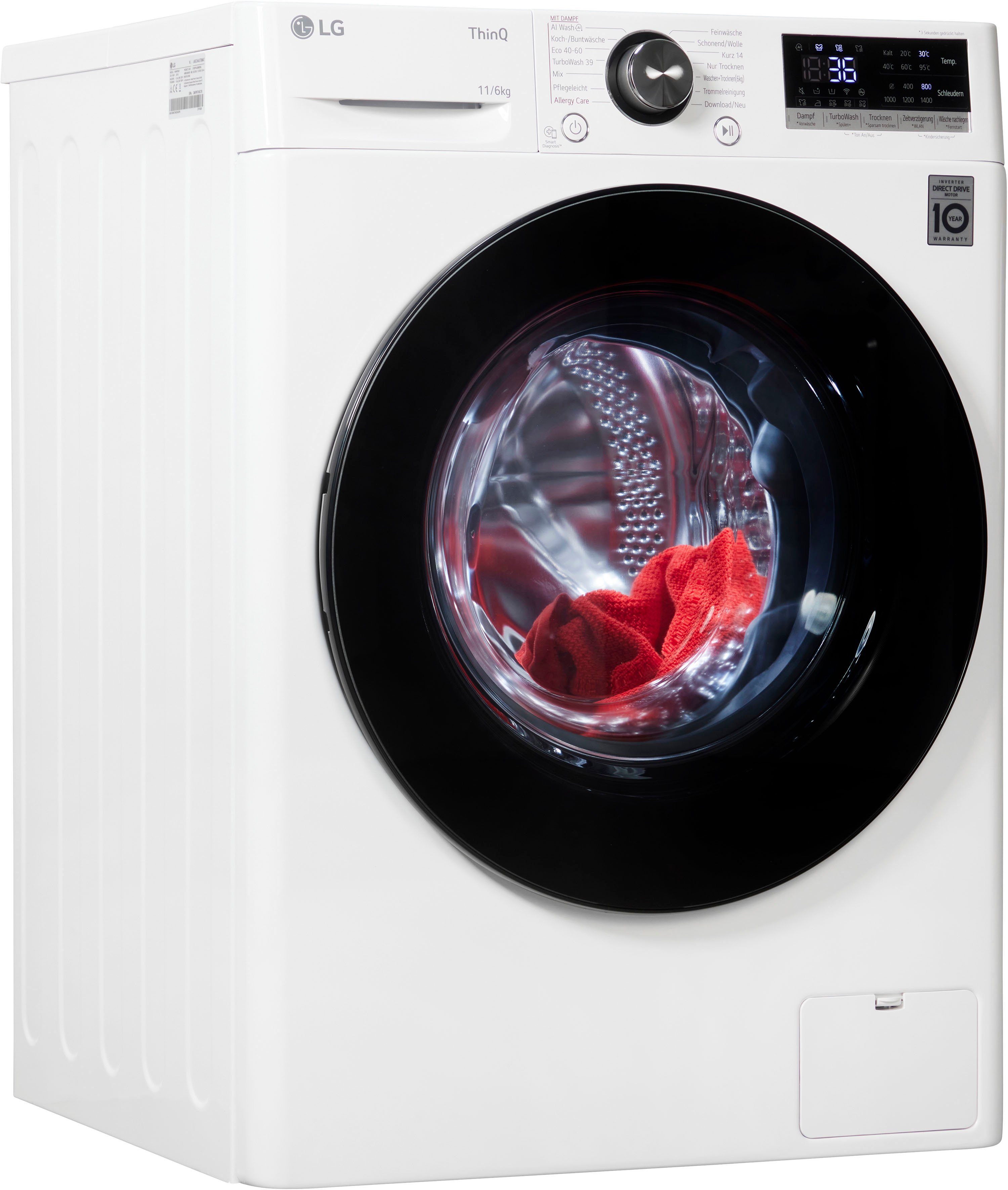 Valentinstagsgeschenk LG Waschtrockner Serie 7 W4WR70E6Y, 11 kg, 6 kg, 1400 U/min, schwarz|weiß