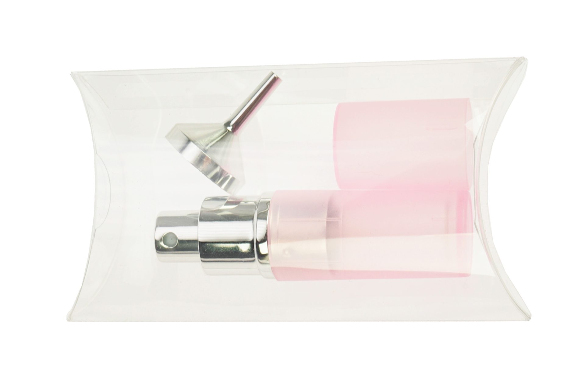 Fantasia Beauty Parfümzerstäuber Taschenzerstäuber transparent rosa für 8 ml + Trichter chromfarben (1 St), super zum Verschenken