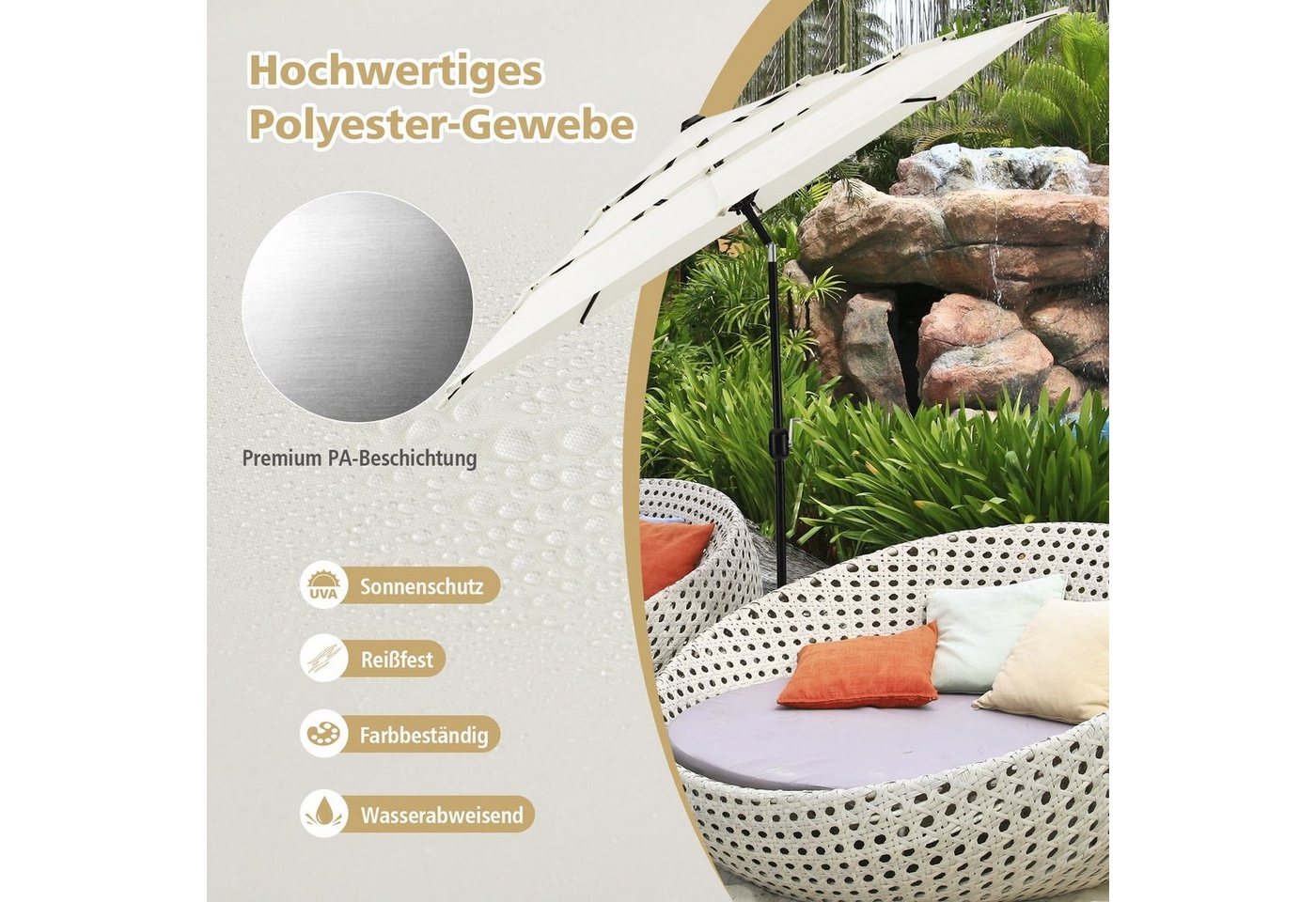 Thumbnail - COSTWAY Sonnenschirm Ø300cm, um 45° knickbar, UV-Schutz, mit Kurbel