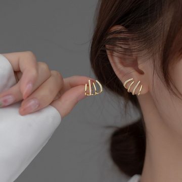 SOTOR Ohrhänger-Set Gold Zirkonia Vier Krallen Ohrringe Wrap Around Pierced Earrings (2 Stück, Silber Pin + Einstellbar, Geschenkbox-Verpackung)