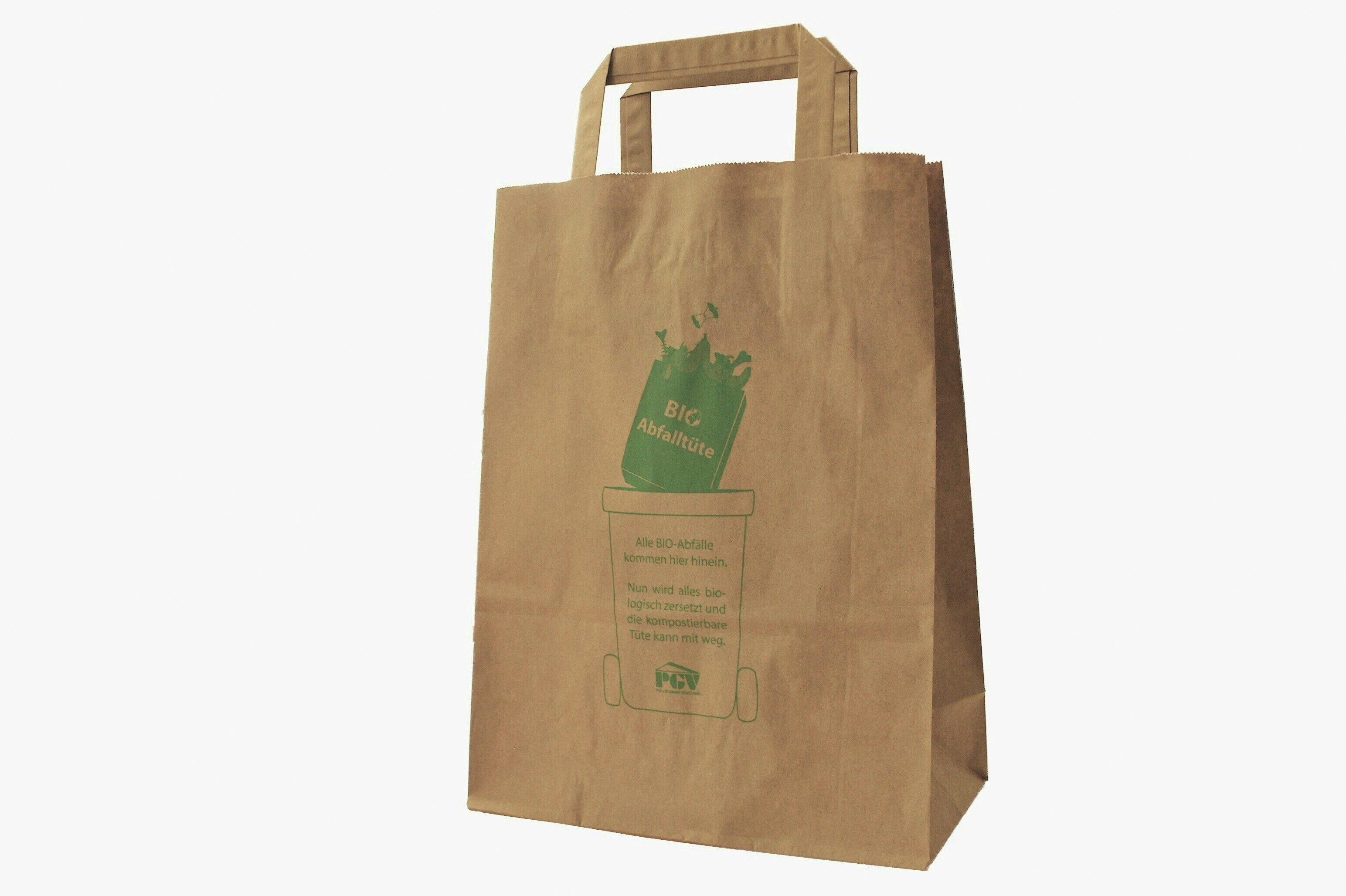 Müllbeutel BIO-Abfall-Tasche "Biotonne" mit Henkel, 70 g/qm, 220 + 100 x 290 mm
