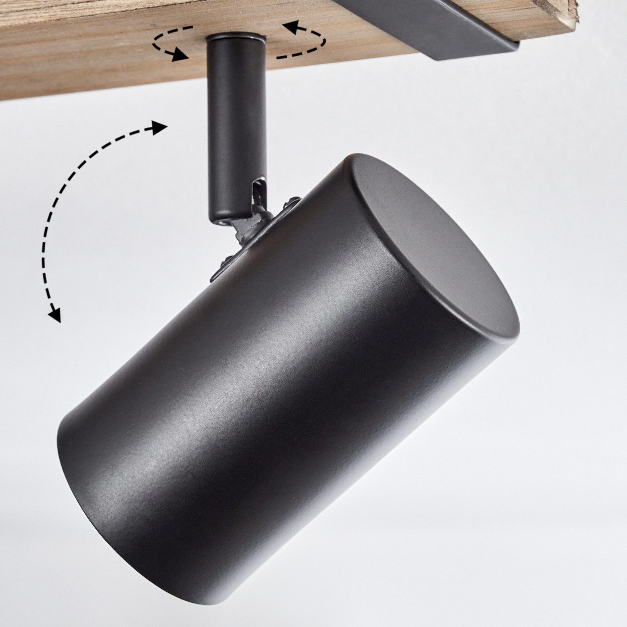 hofstein Deckenleuchte Deckenlampe aus Metall/Holz in Schwarz/Naturfarben, ohne Leuchtmittel, Leuchte im Industrial/Vintage-Design m. verstellbaren Schirmen, 6x – Bild 3 von 5