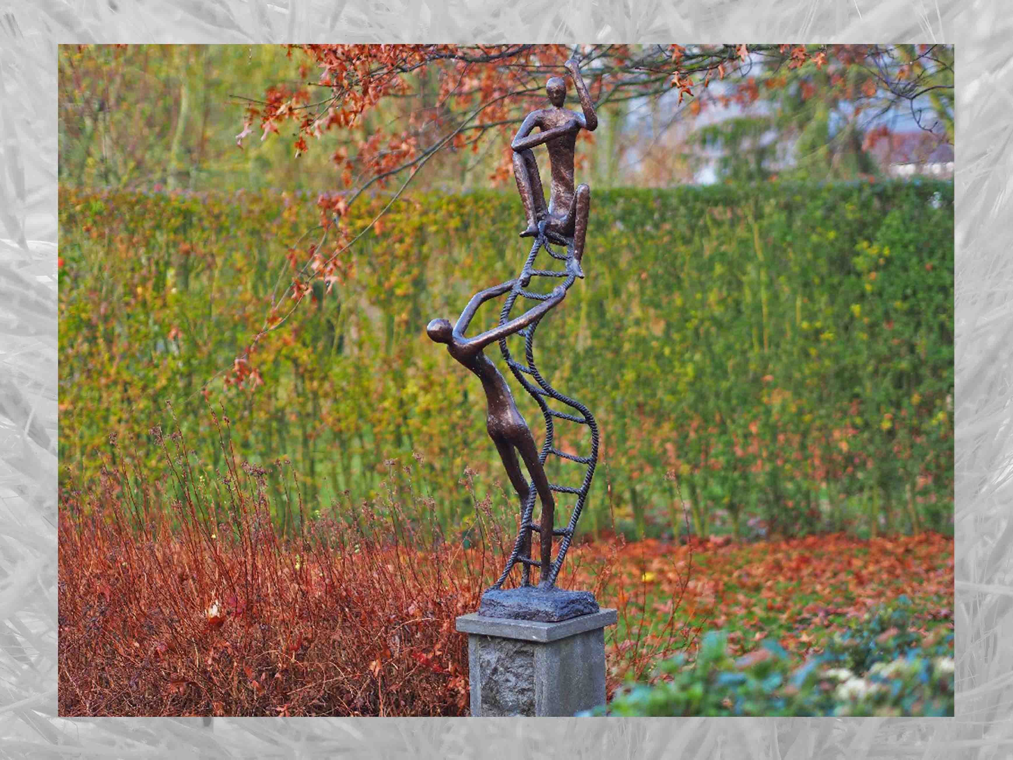 IDYL Bronze Zwei Leiter, Bronze-Skulptur Männer IDYL auf Gartenfigur