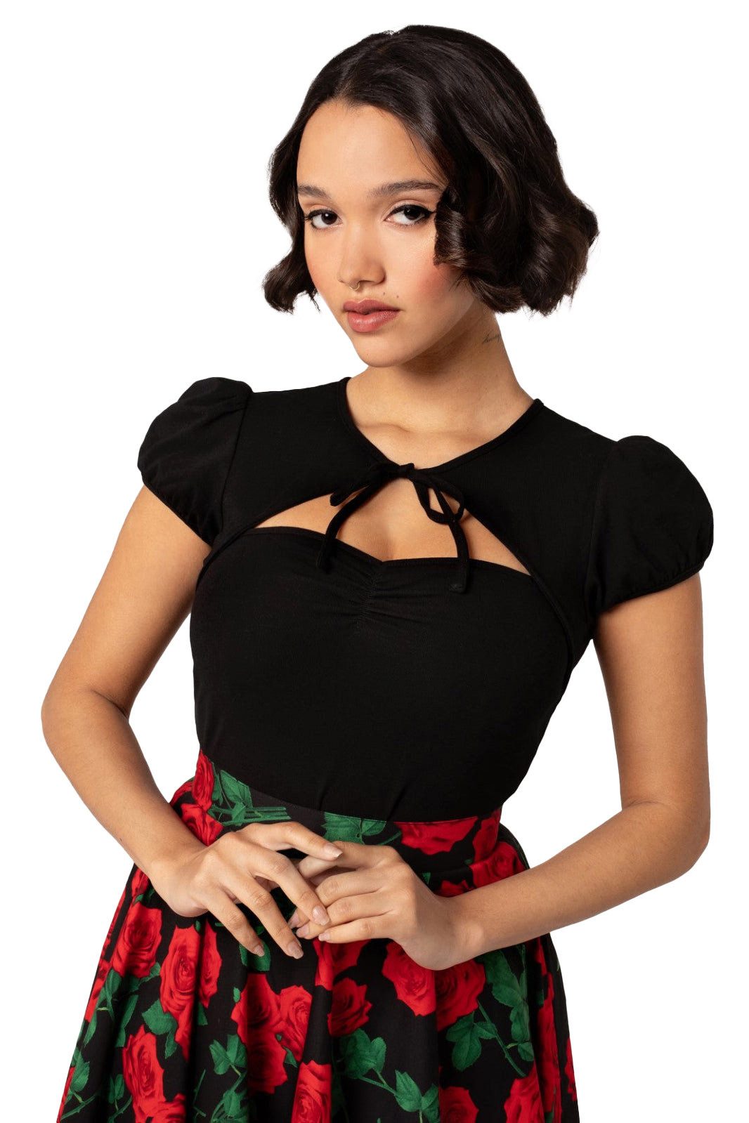 Hell Bunny Shirttop Priscilla Schwarz Vintage Retro Rockabilly Oberteil