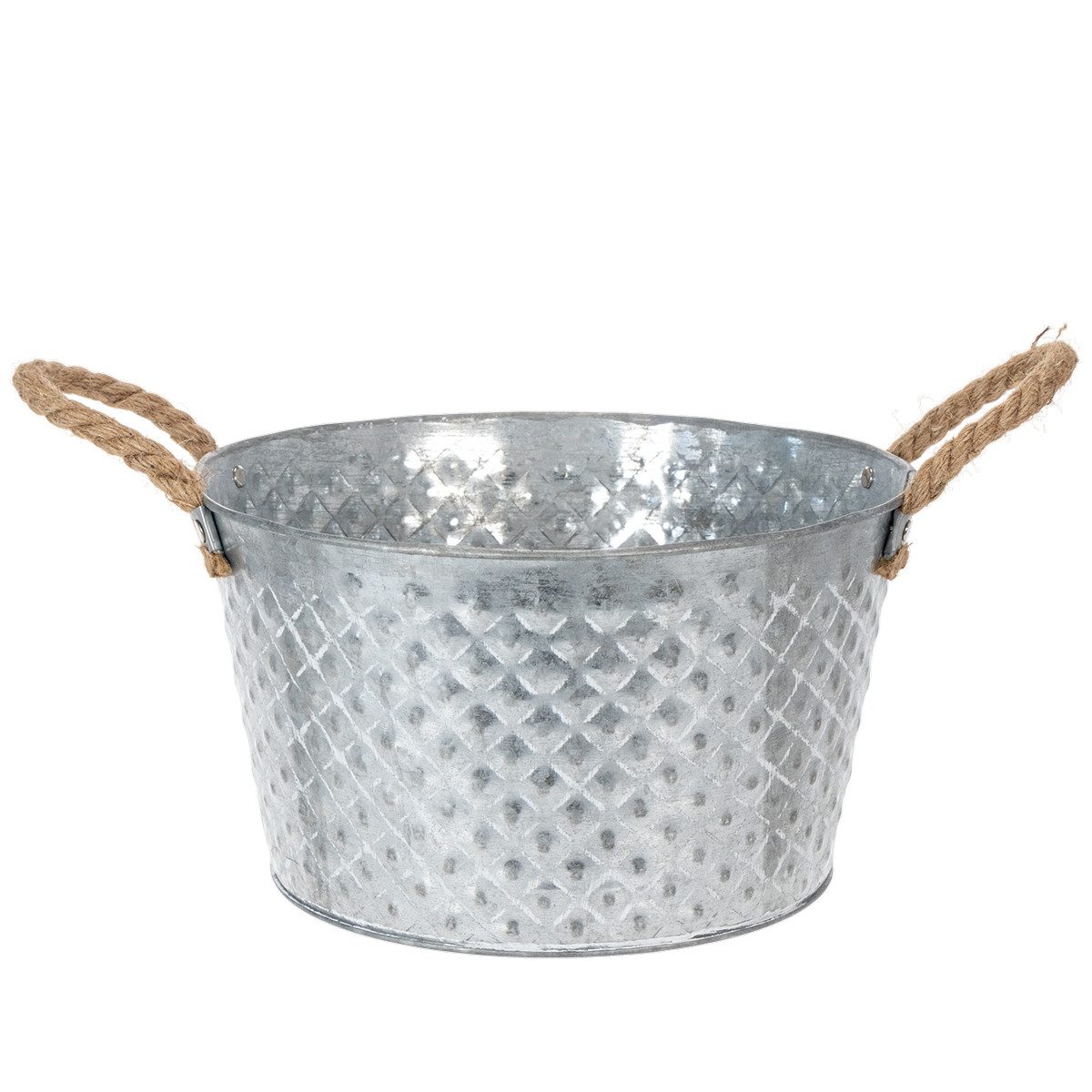 Florists Products Übertopf Zinkschale rund Ø28cm Seilgriffen Pflanzgefäß Garten Deko