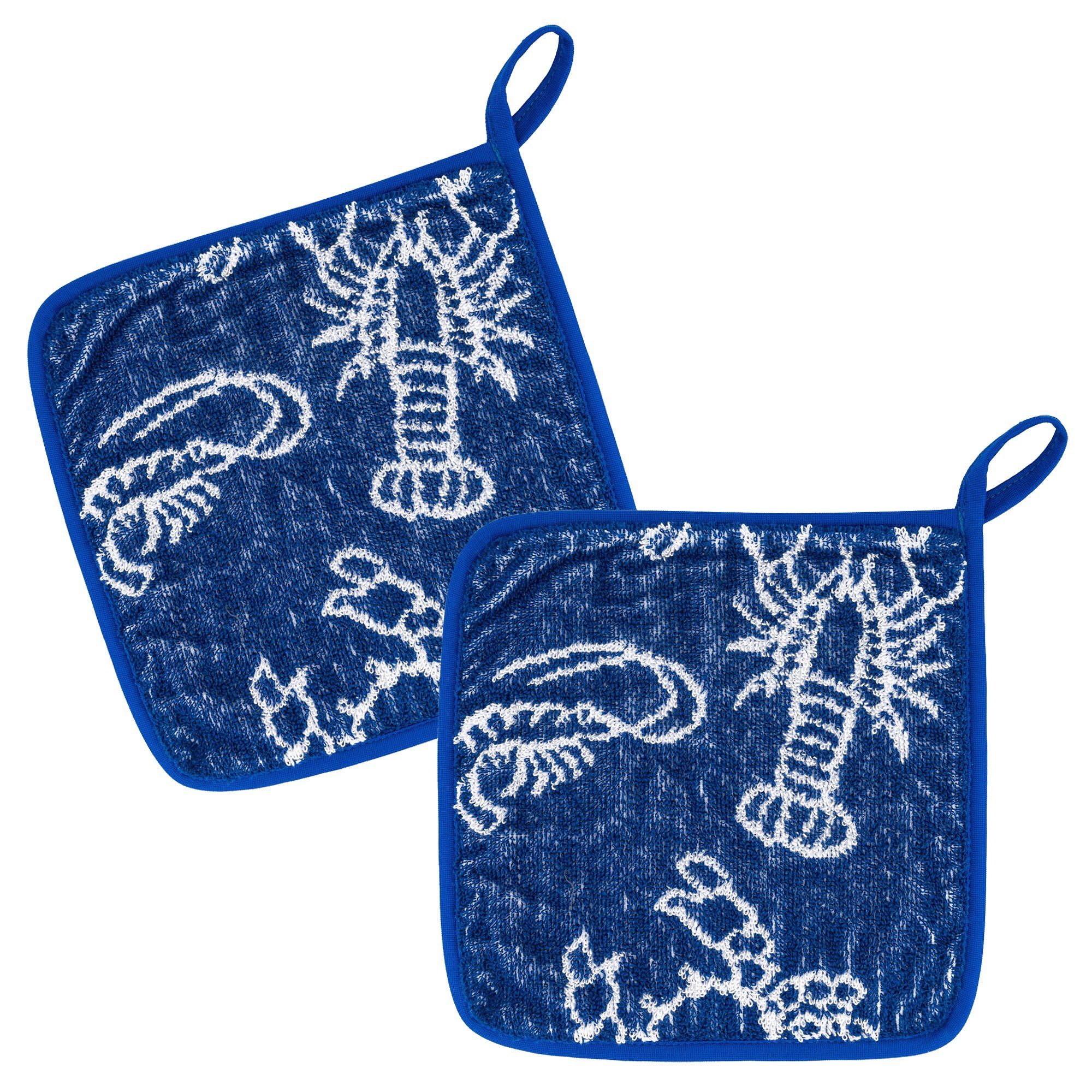 Kracht Topflappen Seafood, (Set, 2-tlg., Set), 2er Set Topflappen, Baumwoll Frottier, ca. 22x22 cm Blau