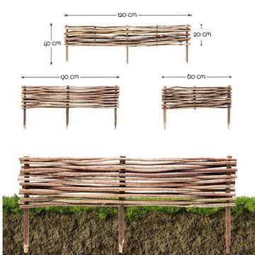 BooGardi Beetumrandung Beeteinfassung Haselnuss, LxH: 60x20 cm, Zierzaun Rasenkante Mähkante Minizaun Gartenzaun, Beetbegrenzung Holz Steckzaun Garten Zaun Palisade