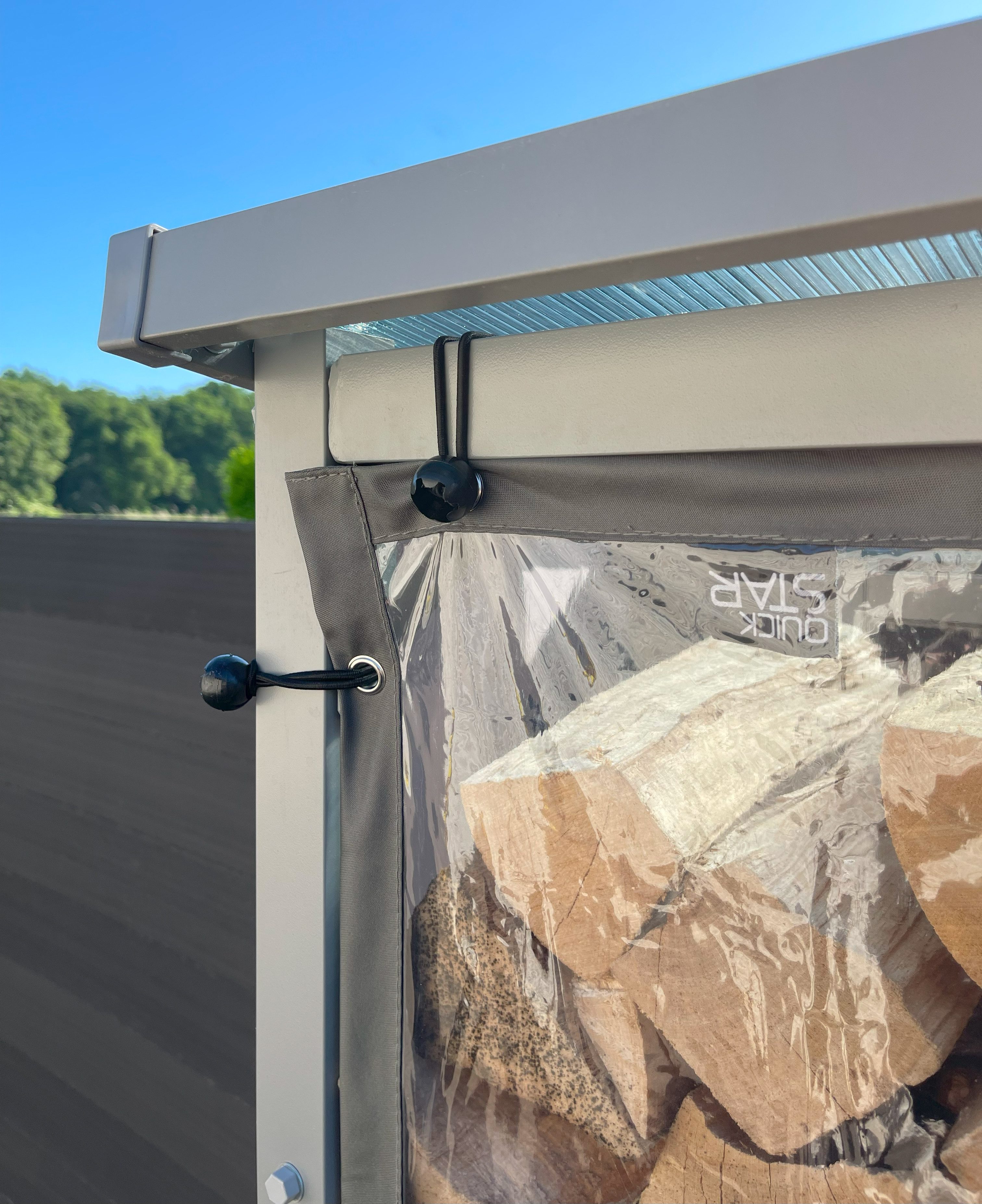 Quick Star Kaminholzregal Wetterschutz Einzeln Front / Rückwand für Kaminholzregal, Transparent, BxTxH:126x1x177 cm, Mit 22 Ösen, Spanngummis und Reißverschluss