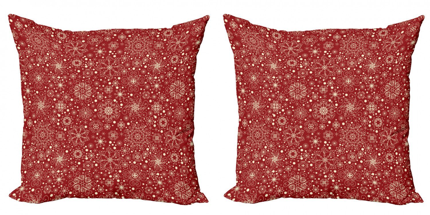 Kissenbezüge Modern Accent Doppelseitiger Digitaldruck, Abakuhaus (2 Stück), rot Filigree Stil Schneeflocken