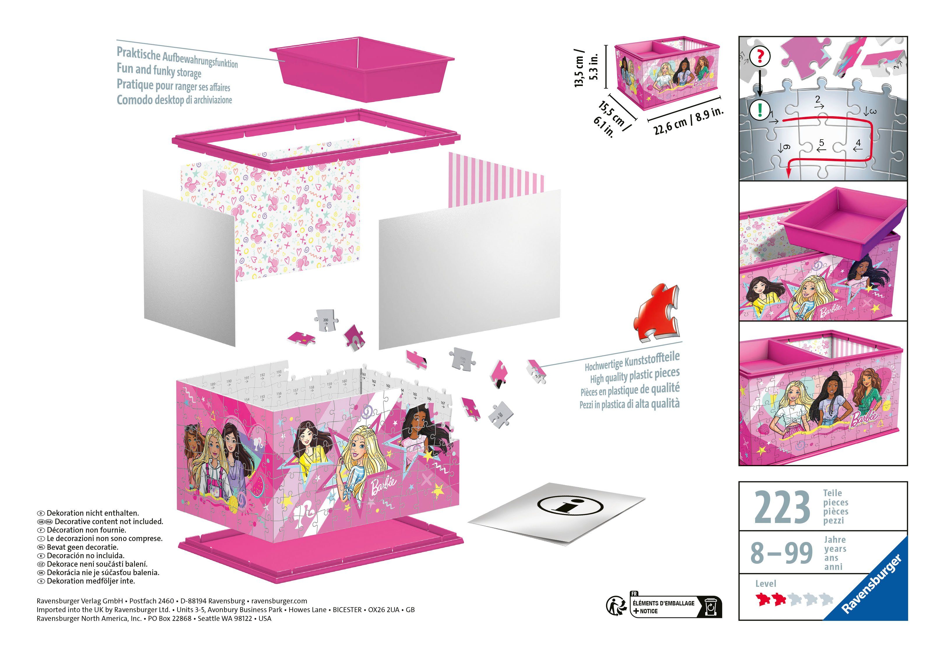 Ravensburger 3D-Puzzle Aufbewahrungsbox Barbie, 216 Puzzleteile, Made in Europe