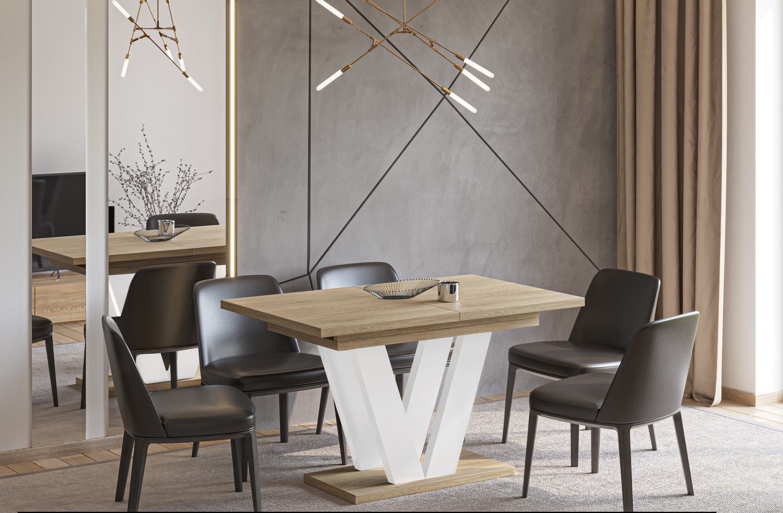 Endo-Moebel Säulen-Esstisch "Lara White" 130-210cm ausziehbar erweiterbar, günstig online kaufen