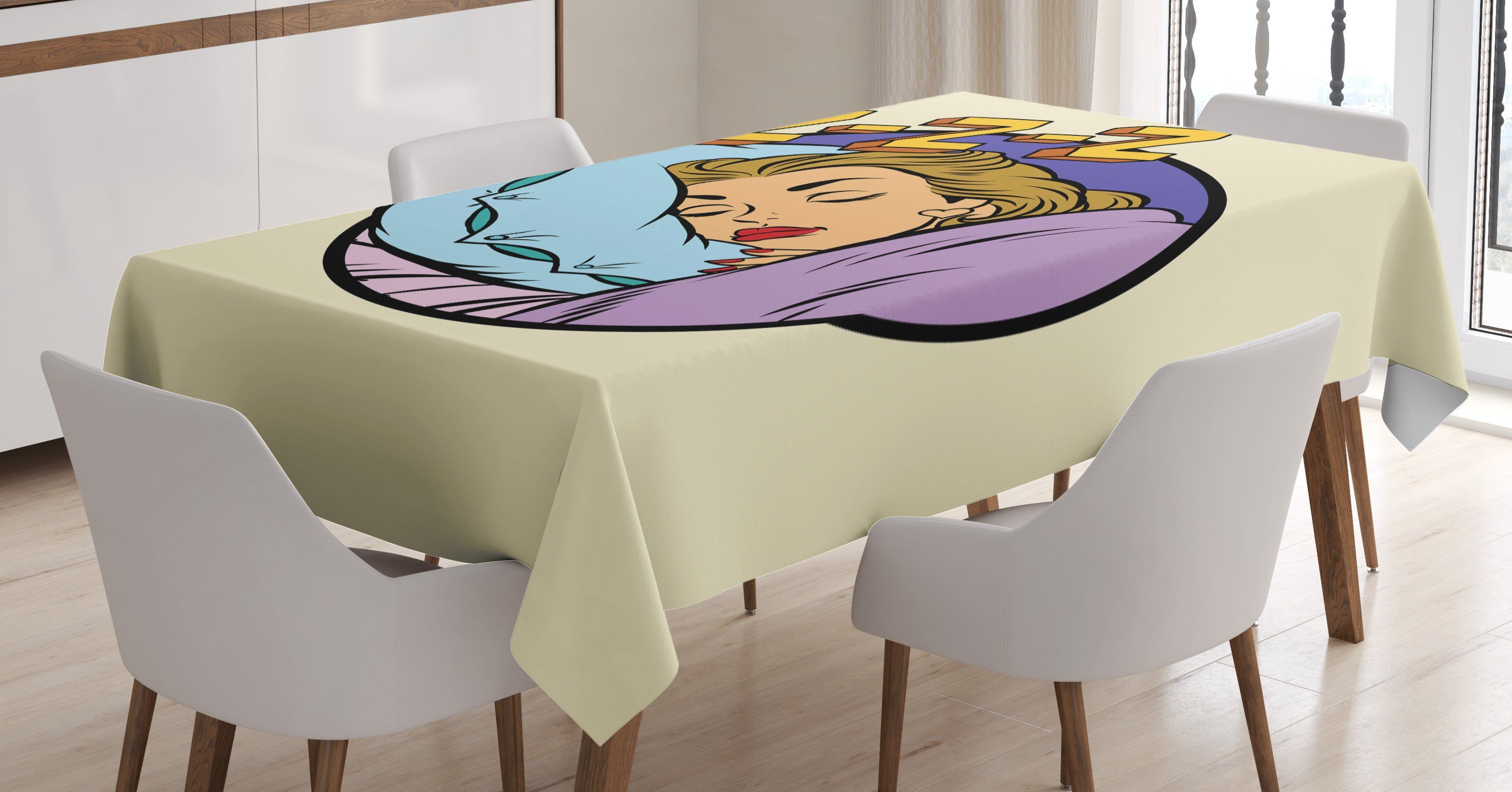 Abakuhaus Tischdecke Farbfest Waschbar Für den Außen Bereich geeignet Klare Farben, Retro Dornröschen Frau Pop-Art