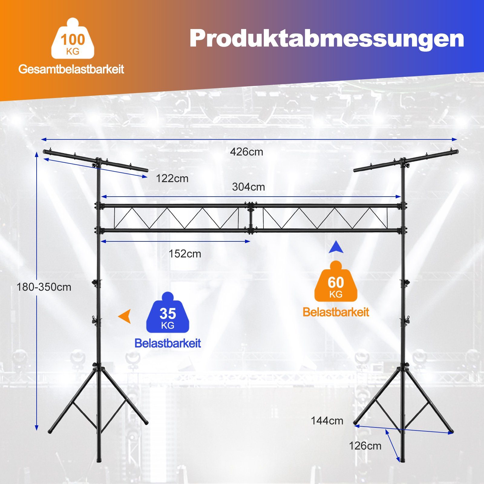 COSTWAY Lampenstativ (180-360cm höhenverstellbar, klappbar, bis 100kg) – Bild 3 von 5