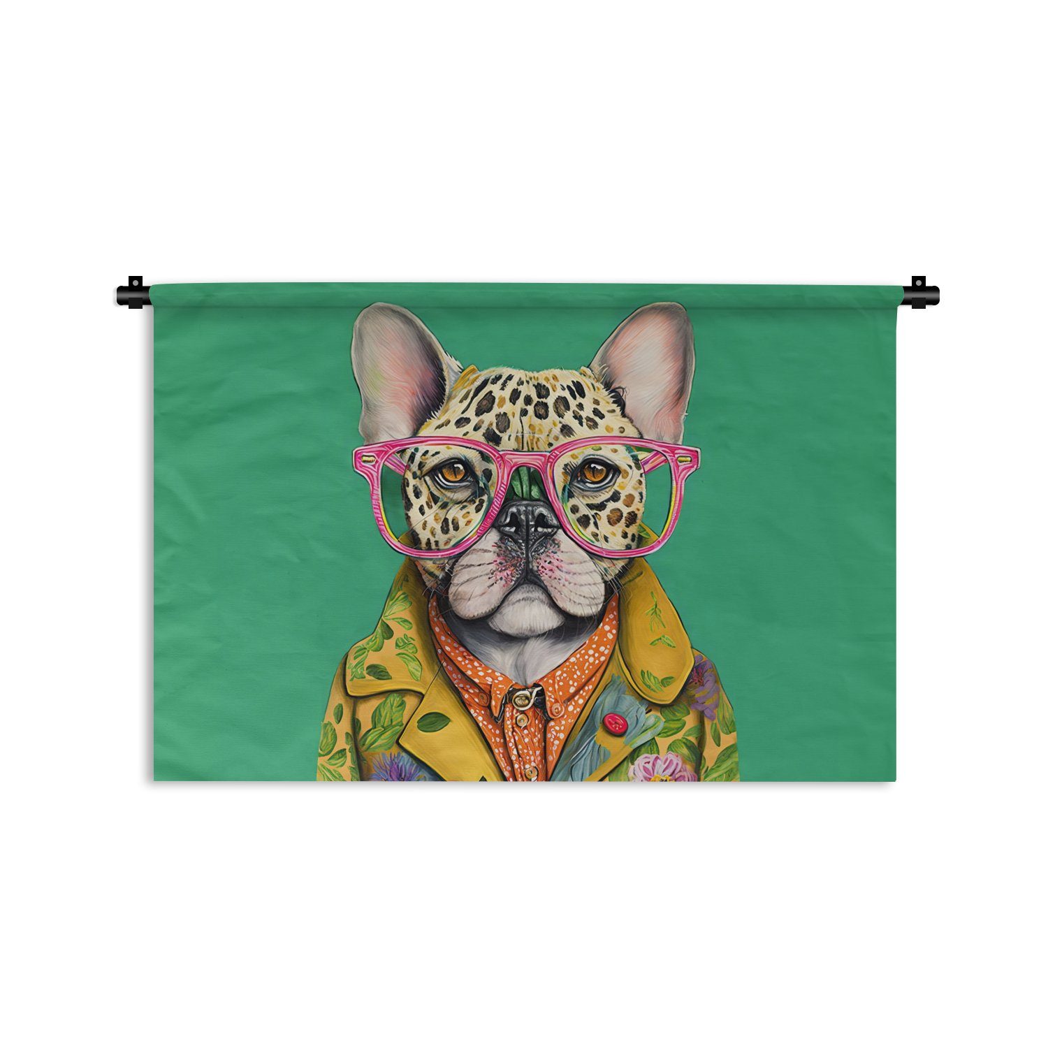 MuchoWow Wanddekoobjekt Bulldogge - Brille - Design - Hund - Tiere, Wanddeko für Wohnzimmer, Schlafzimmer, Kleid, Wandbehang, Kinderzimmer | Wandobjekte