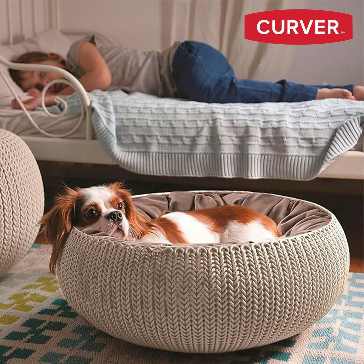 Thumbnail - Curver Hundekorb Hundekörbchen Hundebett Stand Curver Sand Sandfarben Strick-Optik