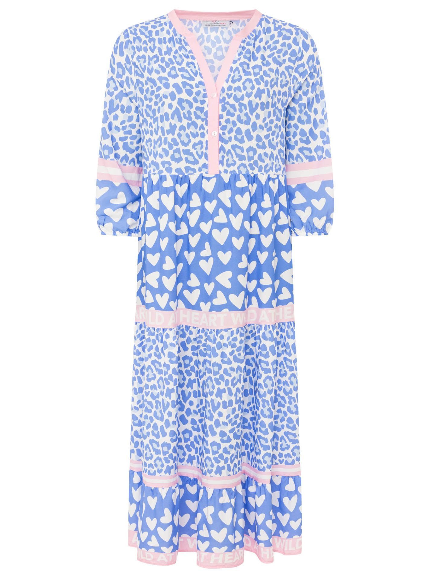 Zwillingsherz Maxikleid "Leo Love" Mustermix: Leo und Herzen, Knopfleiste und 3/4 Arm