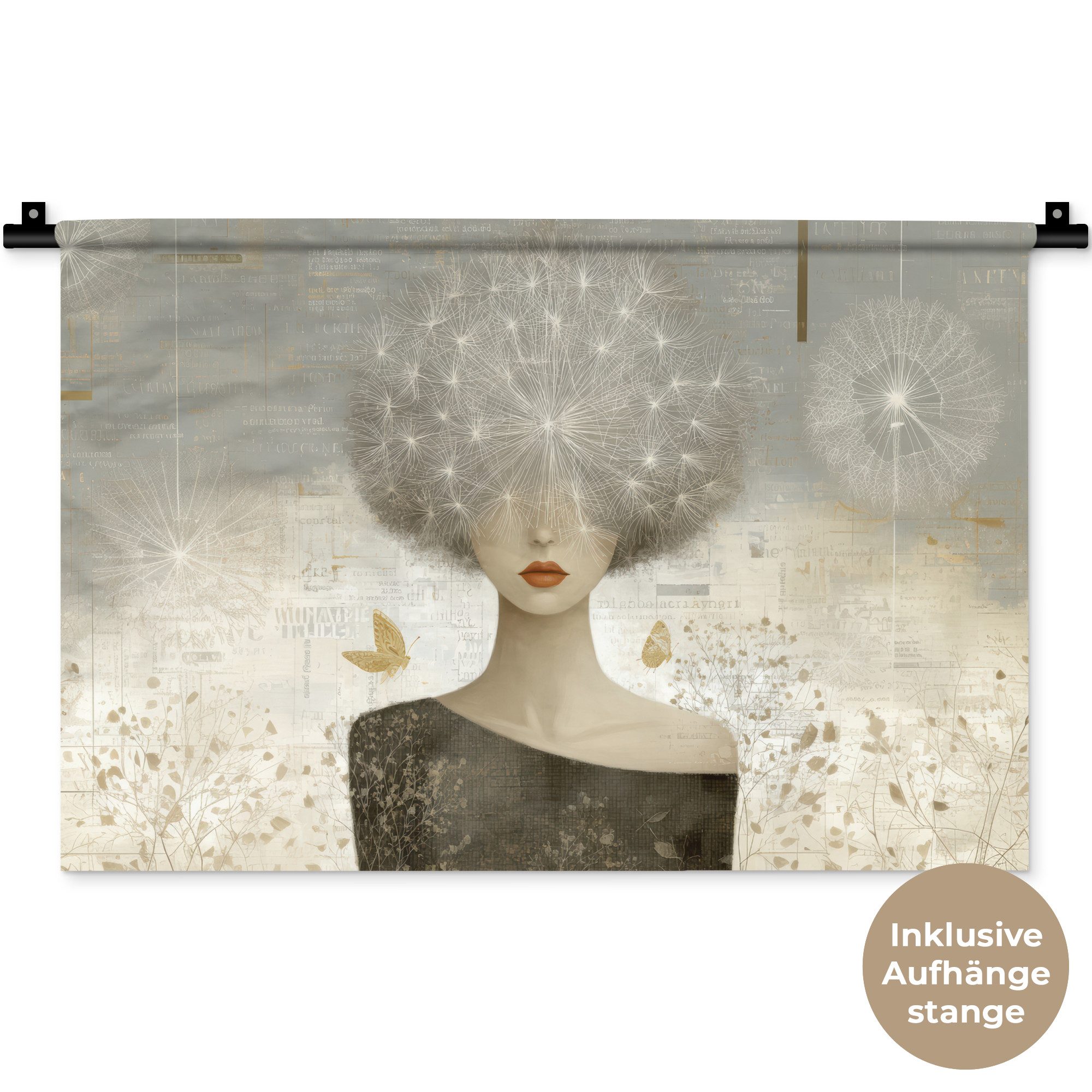 MuchoWow Wandteppich Fluff - Frau - Beige, Rechteckig, Höhe: 3 mm, Wandteppich für Wohnzimmer, Schlafzimmer, 60x40 cm