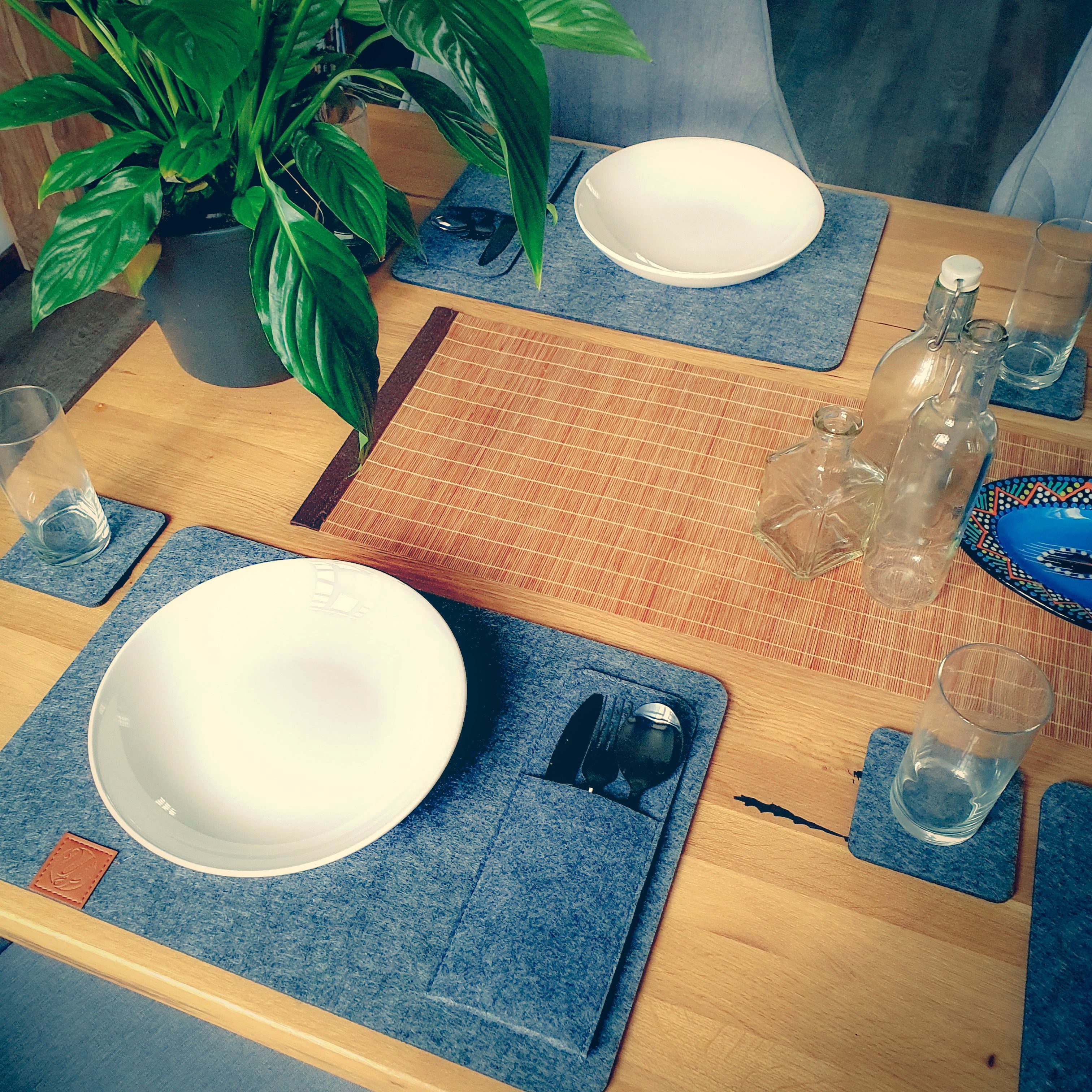 Ganzoo Platzteller Tisch-Set Filz 18-teilig, abwischbar, dunkelgrau, Platzset Untersetzer