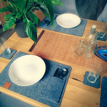 Ganzoo Platzteller Tisch-Set Filz hellgrau, Platzset abwischbar, 18-teilig, Untersetzer