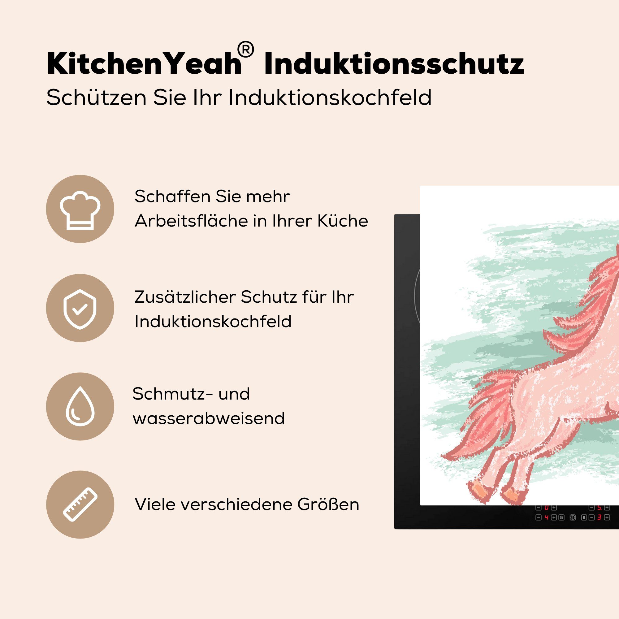 Einhornzeichnung 78x78 tlg), Arbeitsplatte Ceranfeldabdeckung, cm, MuchoWow (1 für für Herdblende-/Abdeckplatte Vinyl, Kinder, küche